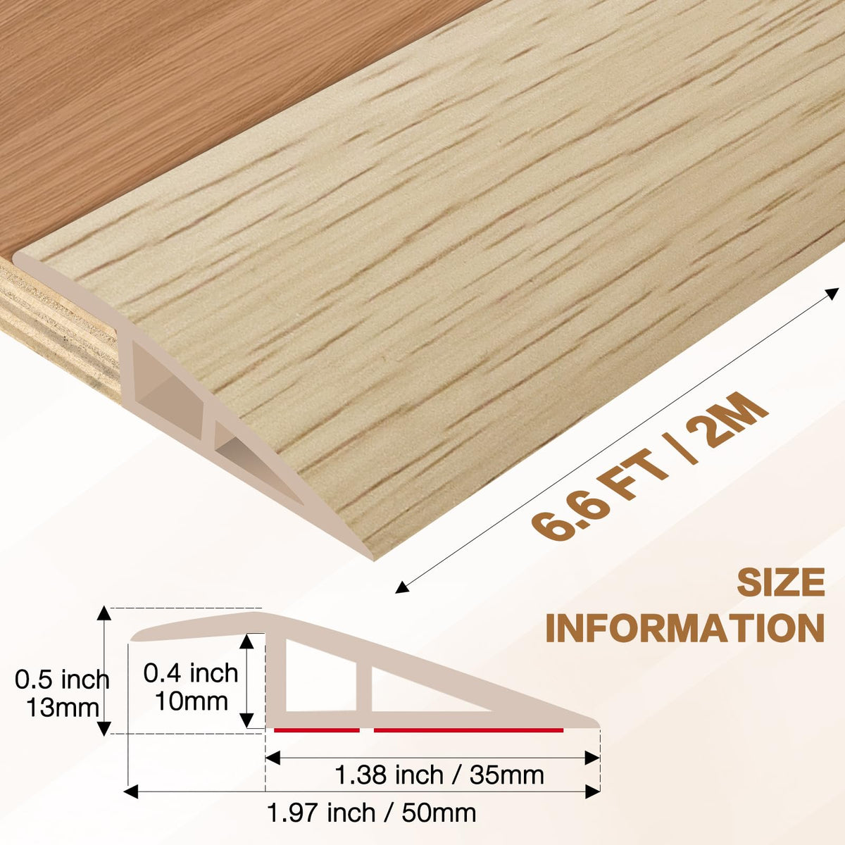 Floor Transition Strip Vinyl Door Threshold Ramp Self Adhesive Carpet Edging Strip Doorway Edge Trim (6.6 Foot)