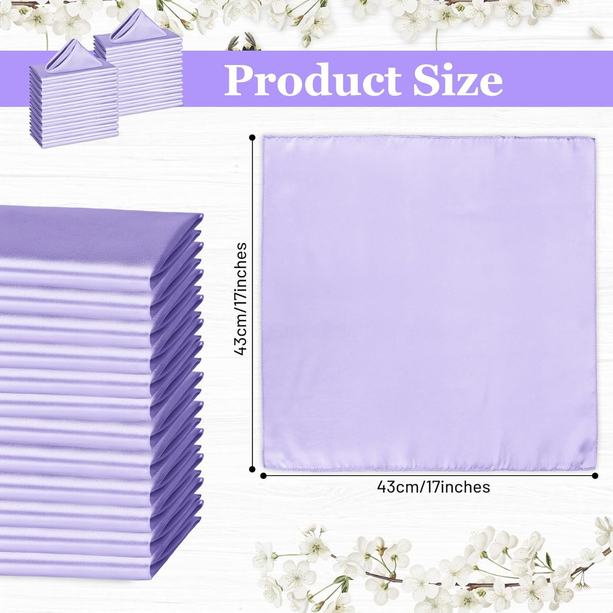 Bailarina 120 Pack Lavender Satin Napkins,17x17 Inches Wedding Napkins Square Soft Silky Table Napkins Bulk Decorative Elegant Cloth Napkin for Party Decoration, Banquet,Wedding,Graduation