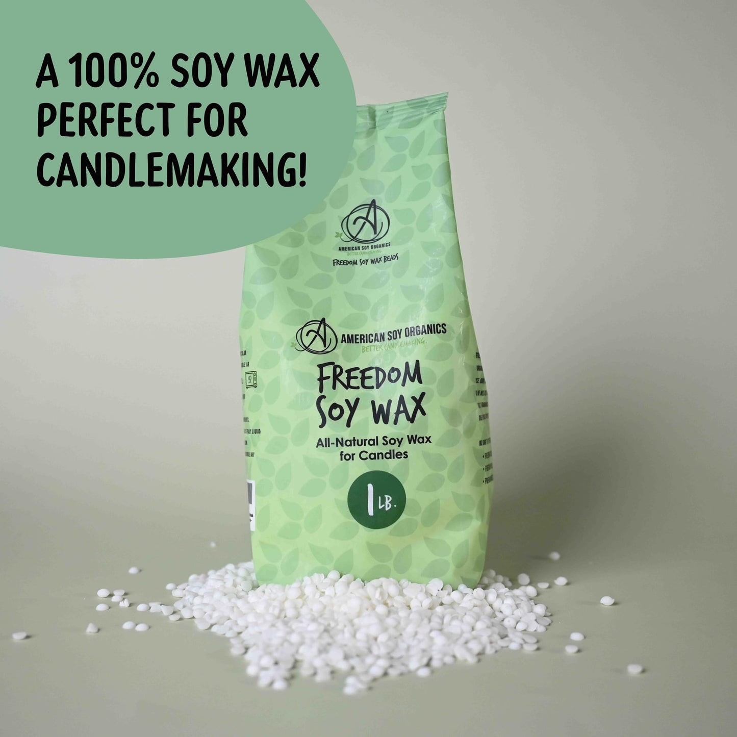 American Soy Organics - 1 lb Freedom Soy Wax Beads for Candle Making - Microwavable Wax Beads - Premium Candle Making Supplies