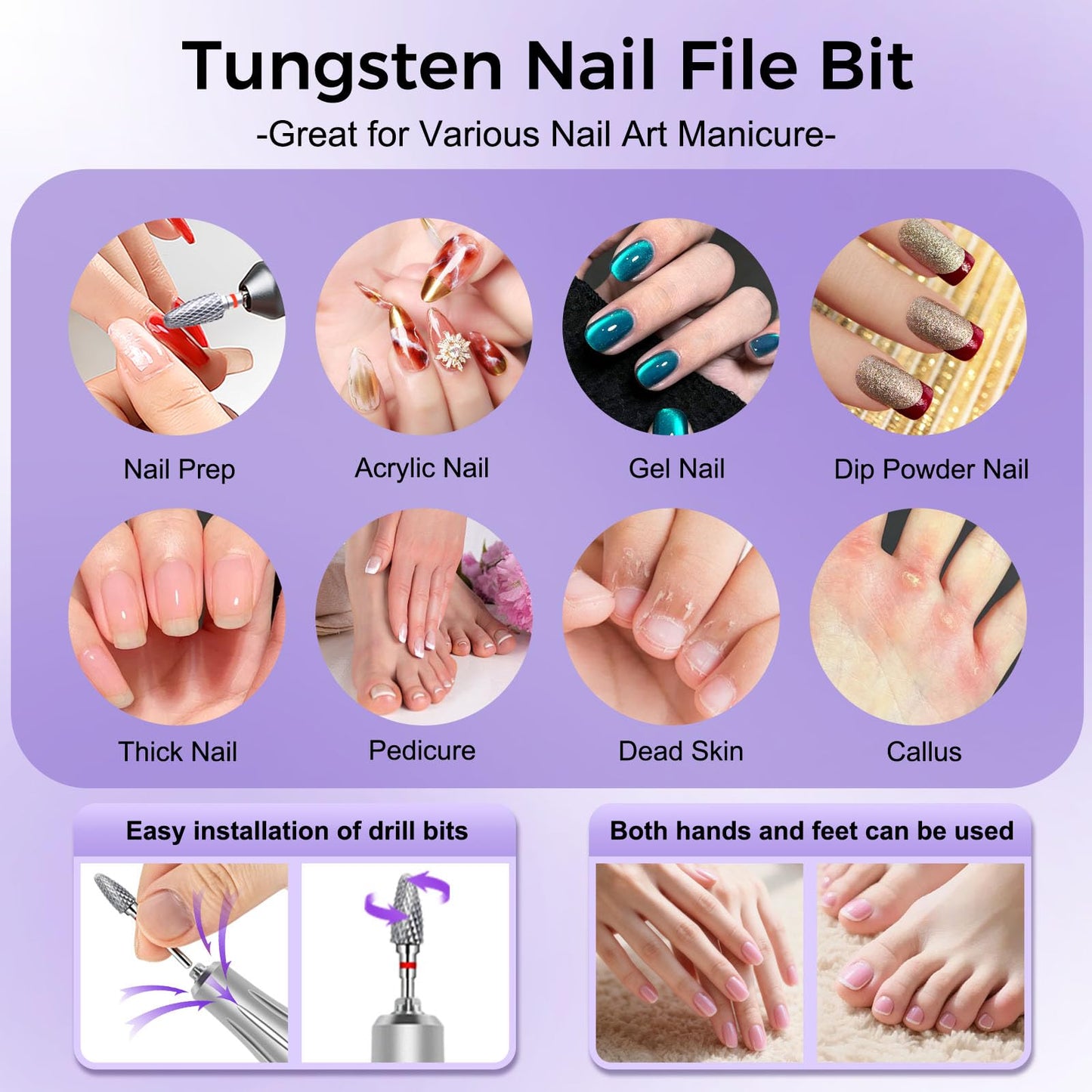Fantexy Nail Drill Bits Set for Acrylic Nails,3/32 Inch Professional Tungsten Nail File Bits Nail Art Tools,Manicure Pedicure Shapen Remove Tools, Home Salon Use(5Pieces