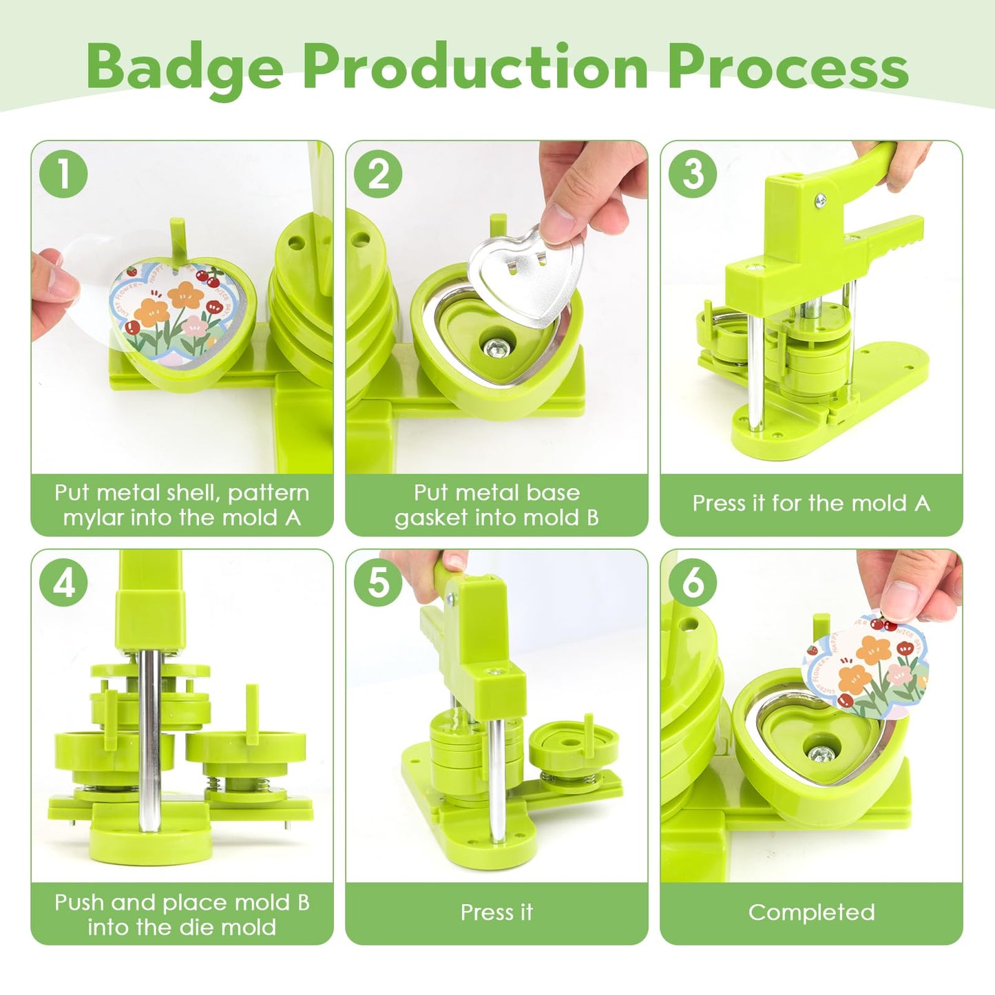 Heart Shaped Button Maker Interchangeable Die Mold 58 MM for Slide Rail Button Maker Machine Button Part Supplies Accessories for Pin Press Machine