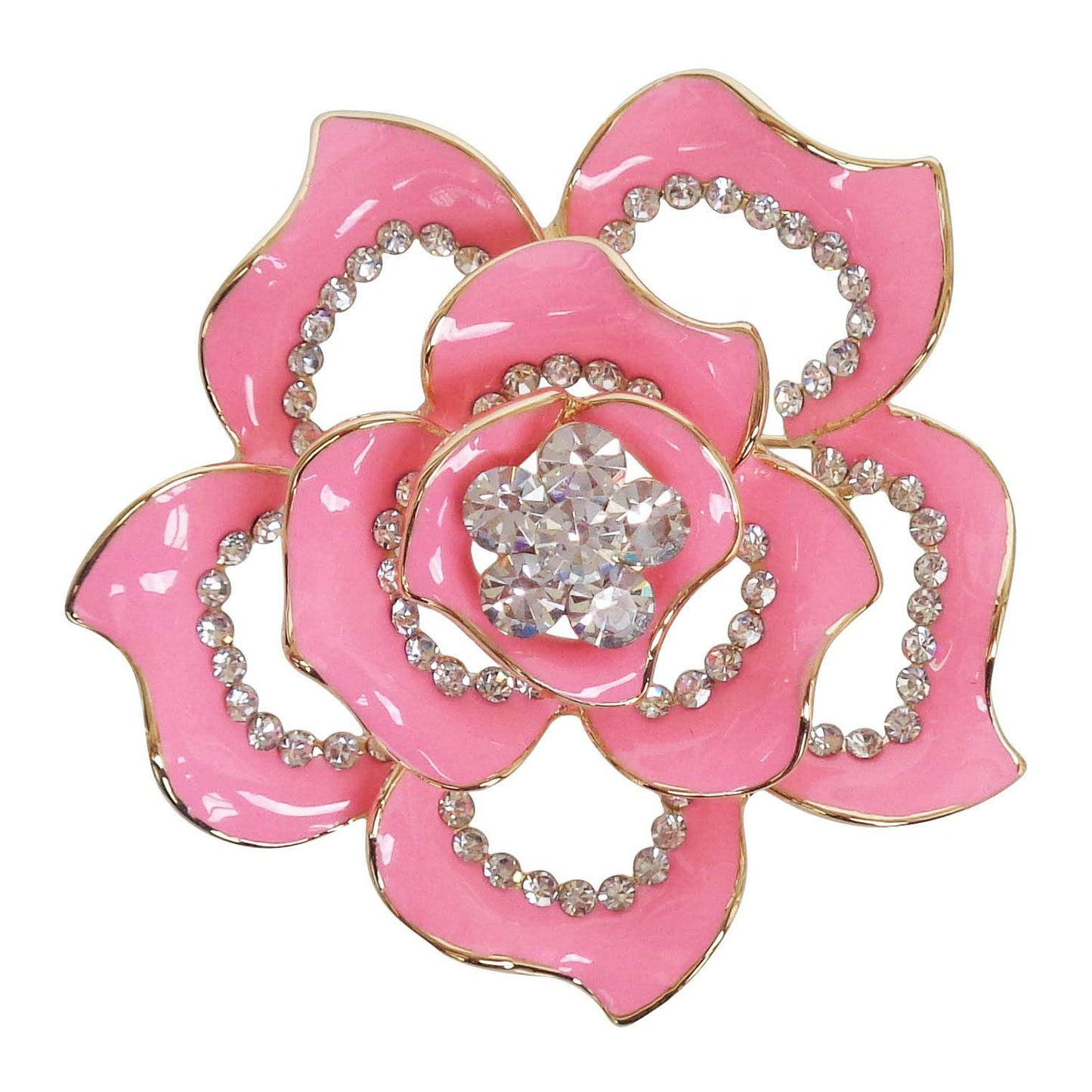 Navachi 18k Gold Plated Crystal Pink Enamel Rose Flower Az7197b Brooch pins