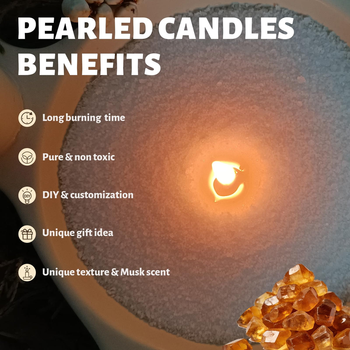 Musk Scented White Pearled Candle 18oz Luxury Sand Candle Granulated Wax (18 Ounce)