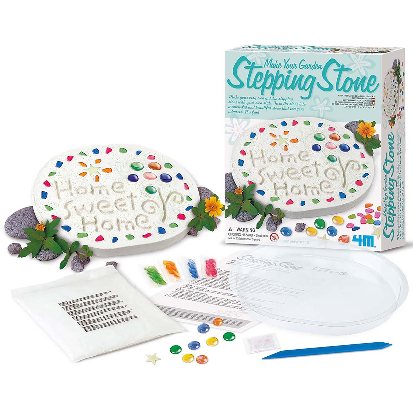 4M: Make Your Garden: Stepping Stone - DIY Ceramic Yard Decor Kit, All-in-1 Art & Craft Set, 7.5" Mold, Decorate W/Beads-Glitter-Stones, Kids Ages 8+