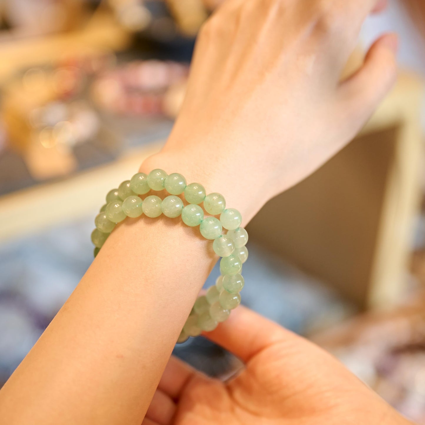 Bivei Natural Gemstone Semi Precious Healing Crystals Handmade Stretchy Round Beads Bracelet, Enhance Positive Energy,Stocking Stuffers for Women(Green Aventurine (Growth)(Large))