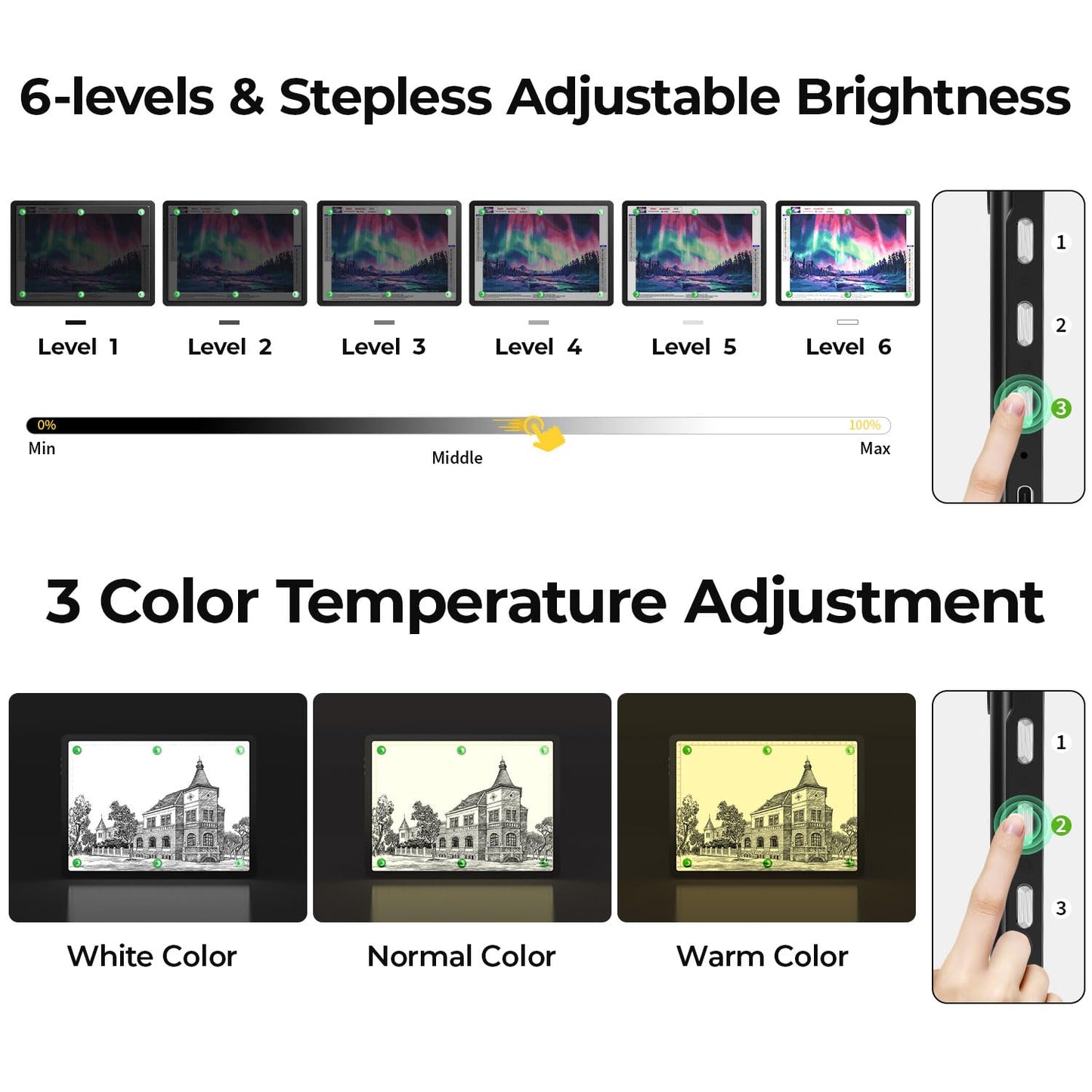 Zocelight Rechargeable A2 Light Pad 25.2" x 18.4",Magnetic Light Board for Diamond Painting,Physical Buttons,US Adapter,3 Colors,Stepless Dimming Light Box for Tracing, Light Table Sketching,Drawing