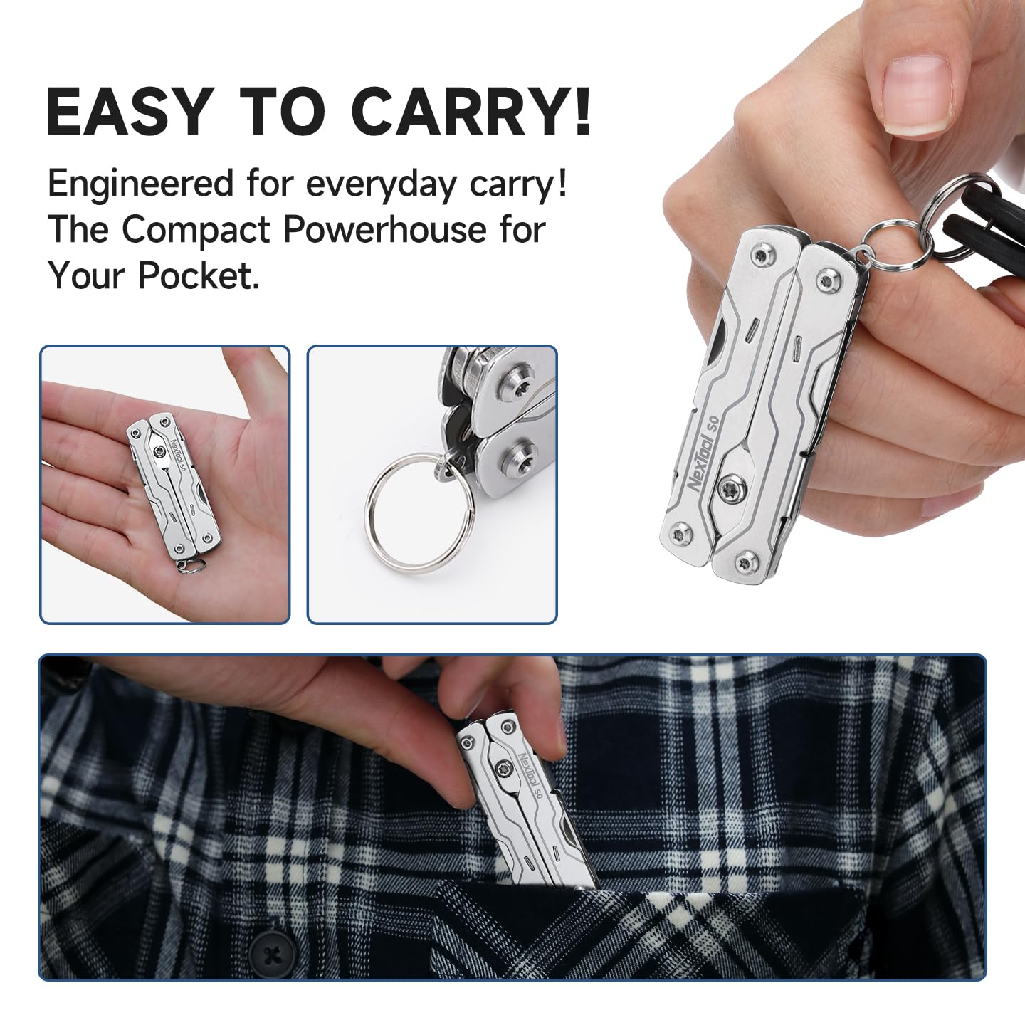 NexTool Micro Sailor Scissors S0, Mini Keychain Multitool with Serrated Scissors, 8-in-1 Lightweight EDC Tool for Travel, Outdoor, Everyday Carry, Cool Gadget for Men(khaki)