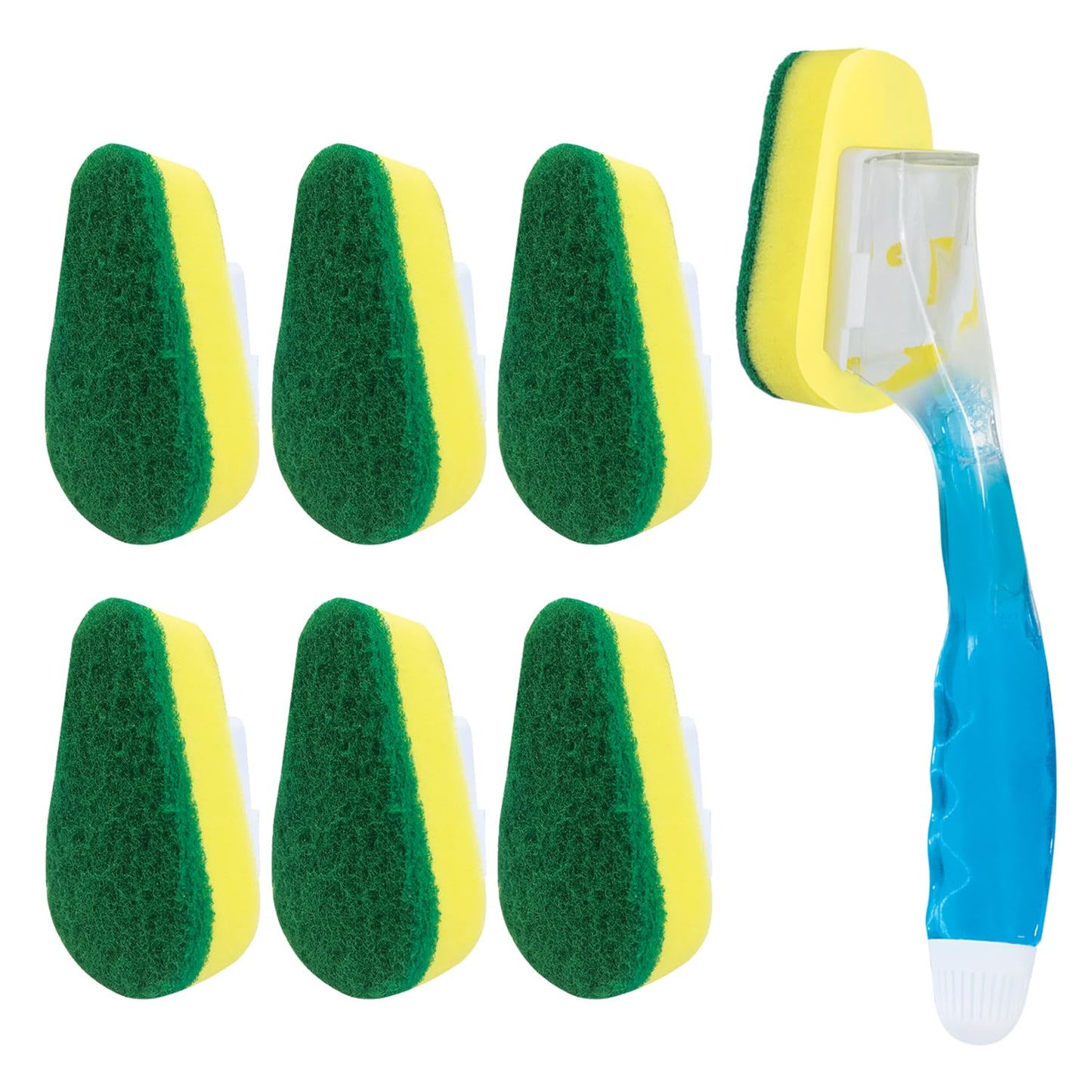 LOLA Dish Brush w/Soap Dispenser Wand, 1 Brush w/Head & 6 Refills, Absorbent Sponge Scrubber, No Leaking. Clean Dishes, Sinks and Cookware