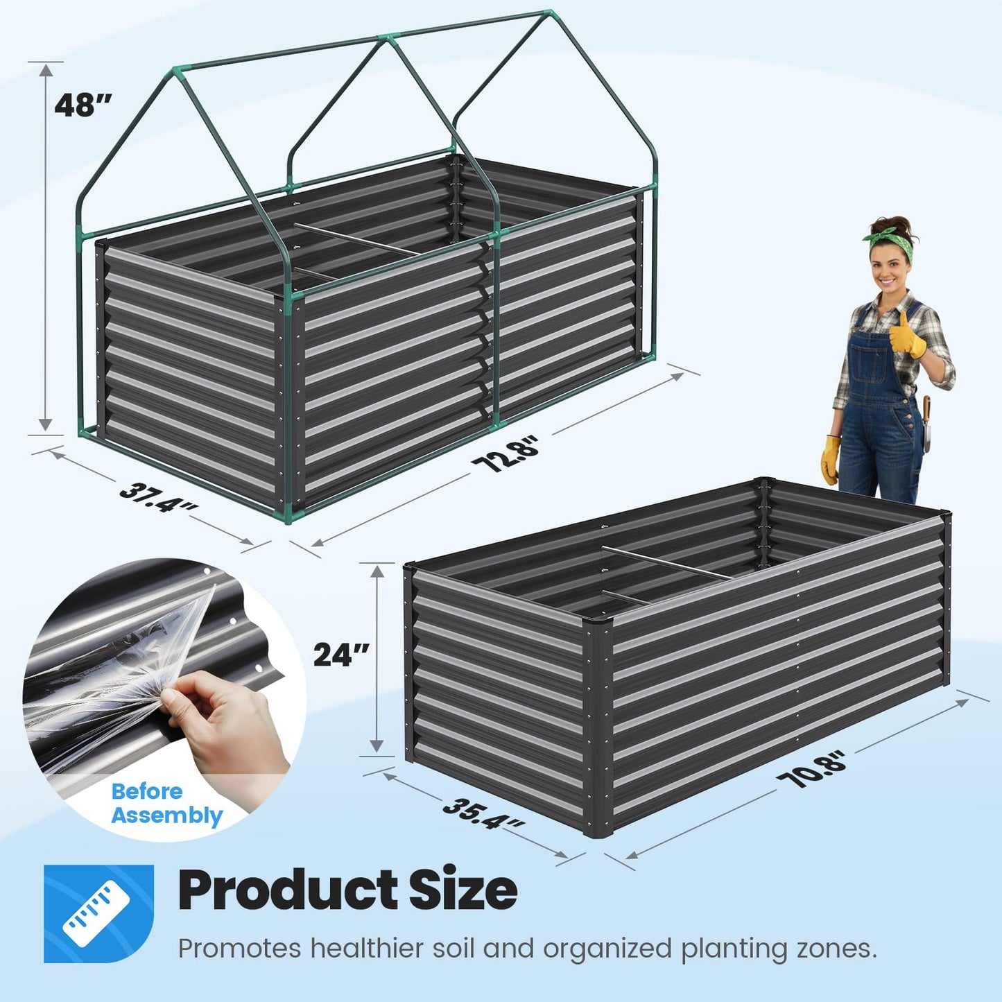 Quictent Raised Garden Bed Galvanized Raised Beds for Gardening Vegetables with Cover 6x3x2 ft Tall Metal Planter Box Outdoor Use (Clear)