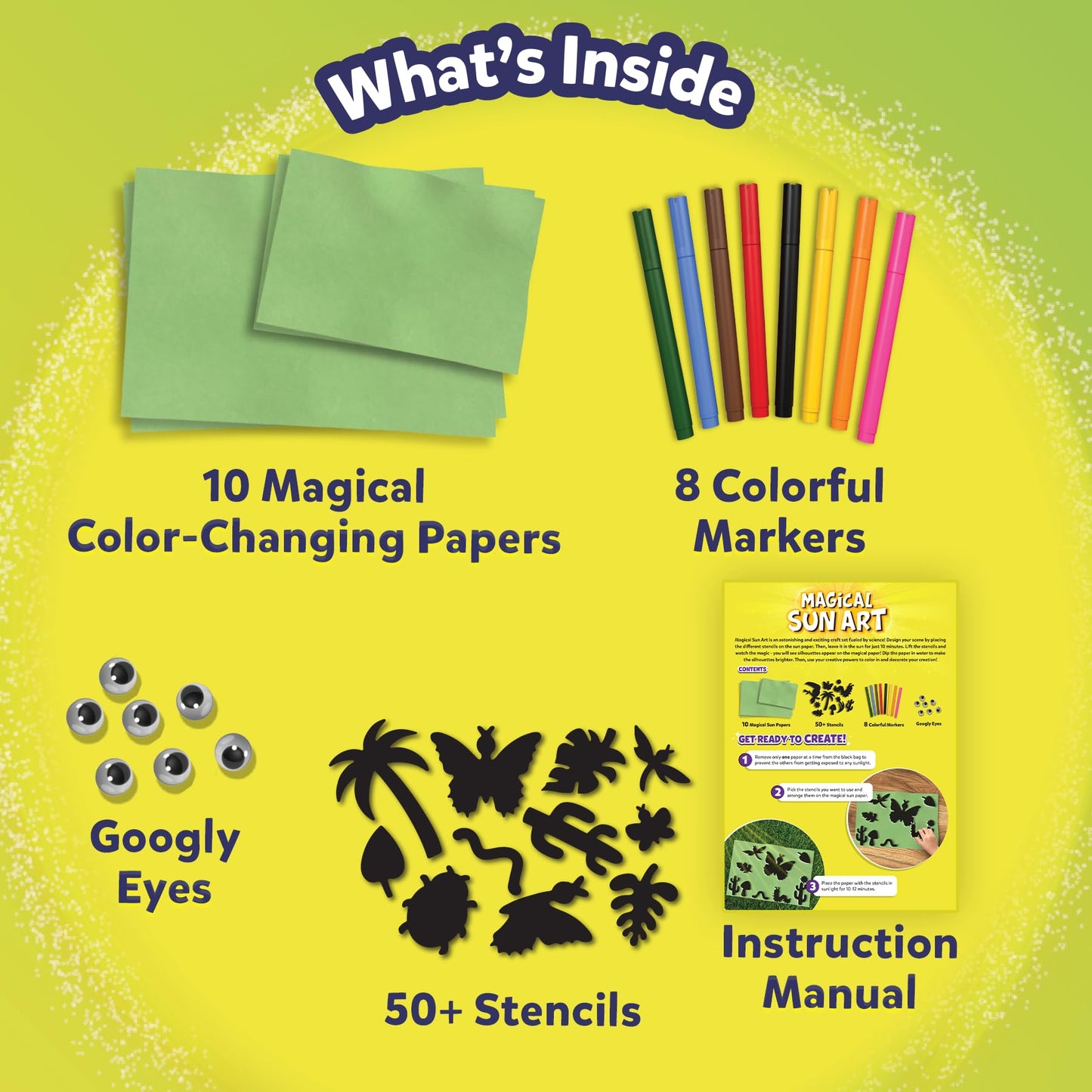 Skillmatics Sun Paper Art Kit - STEM Craft Kit for Kids with Decorative Paper, Stencils & Markers, Create with Sunlight, Mess-Free, Indoor Fun, Gifts for Ages 4, 5, 6, 7, 8, 9, 10, 11, 12