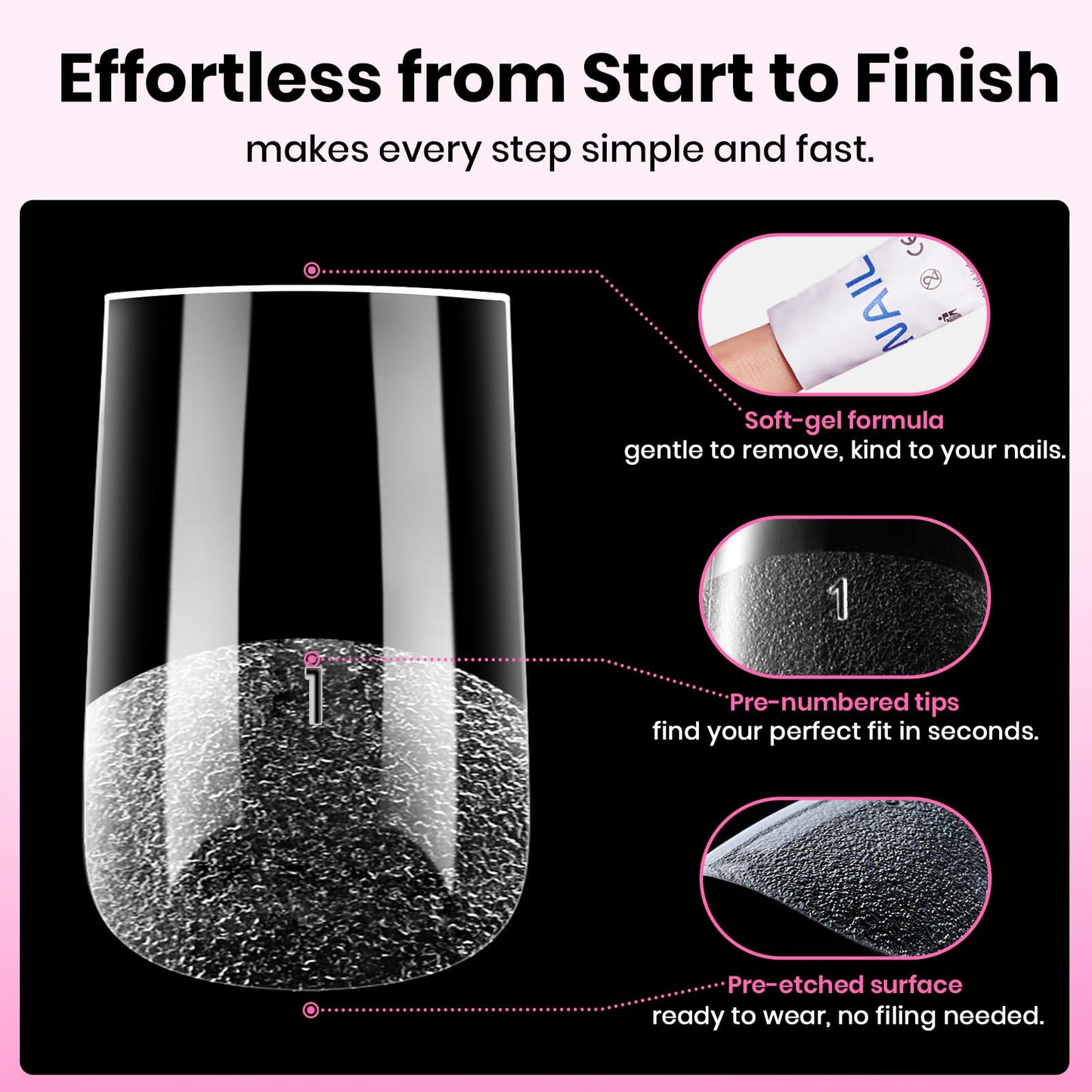 Beetles Gel Nail Tips Square Short, 320pcs 16 Sizes(00-14), Flat-X Pre-Etched Half Matte Full Cover Soft Gel Nail Tips, Natural Clear Press on False Nail Supplies, Easy DIY Nail Extension Salon Art