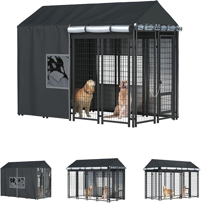 Outdoor Dog Kennel Cover, 8.1'Dx4.1'Wx6H, Full Coverage Black