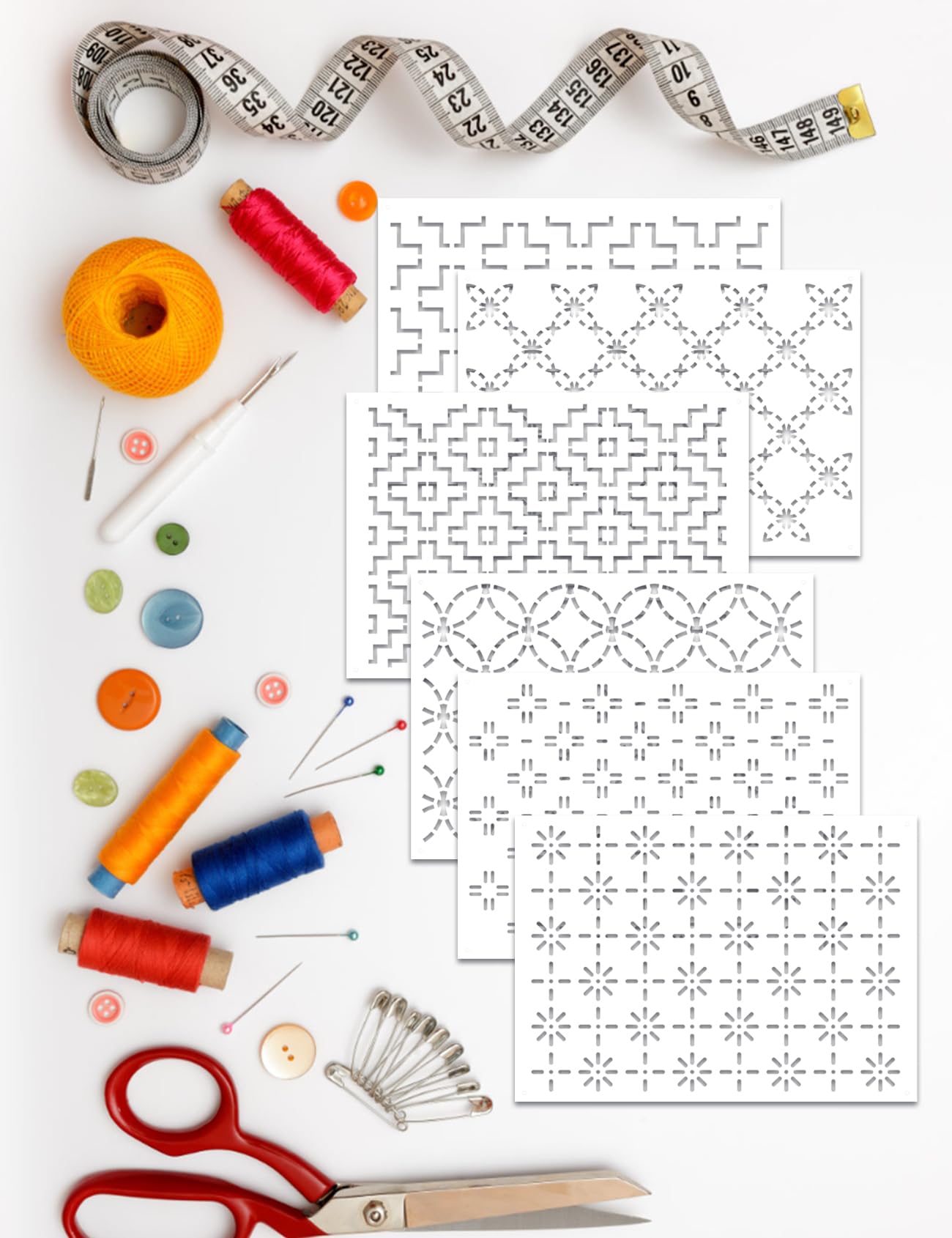 Gezan 20 Pcs Sashiko Stencils 8.3 x 5.9 Inch Plastic Sashiko Template Pattern Geometric Embroidery Stabilizers Drawing Line Template for Hand Quilting Sewing