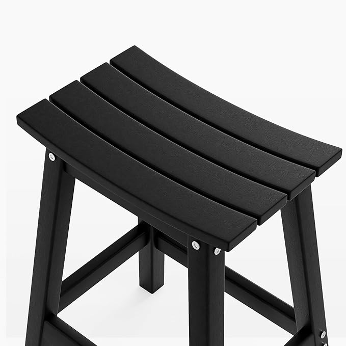VINGLI 24 Inch Outdoor Bar Stools Set of 4, HDPE Weather Resistance Counter Height Bar Stools Durable Heavy Duty Patio Chairs for Bar Deck Balcony Kitchen Counter and Yard (Black, 24 Inch 4 PC)