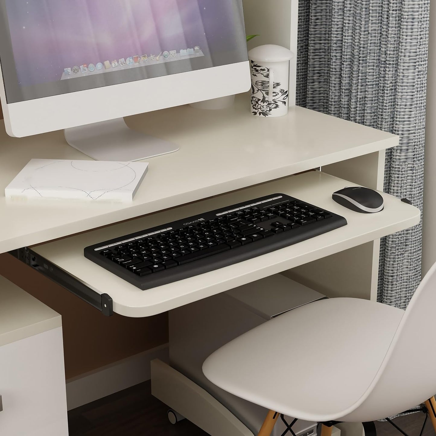 Veemoon Under Desk Keyboard Sliding Rails, 14-23 Inch Ball Bearing Slides Hardware Kit Pull Out Computer Keyboard Tray Slides Adjustable Hanging Rail Bracket Telescopic Drawer Runners (27MM Width)
