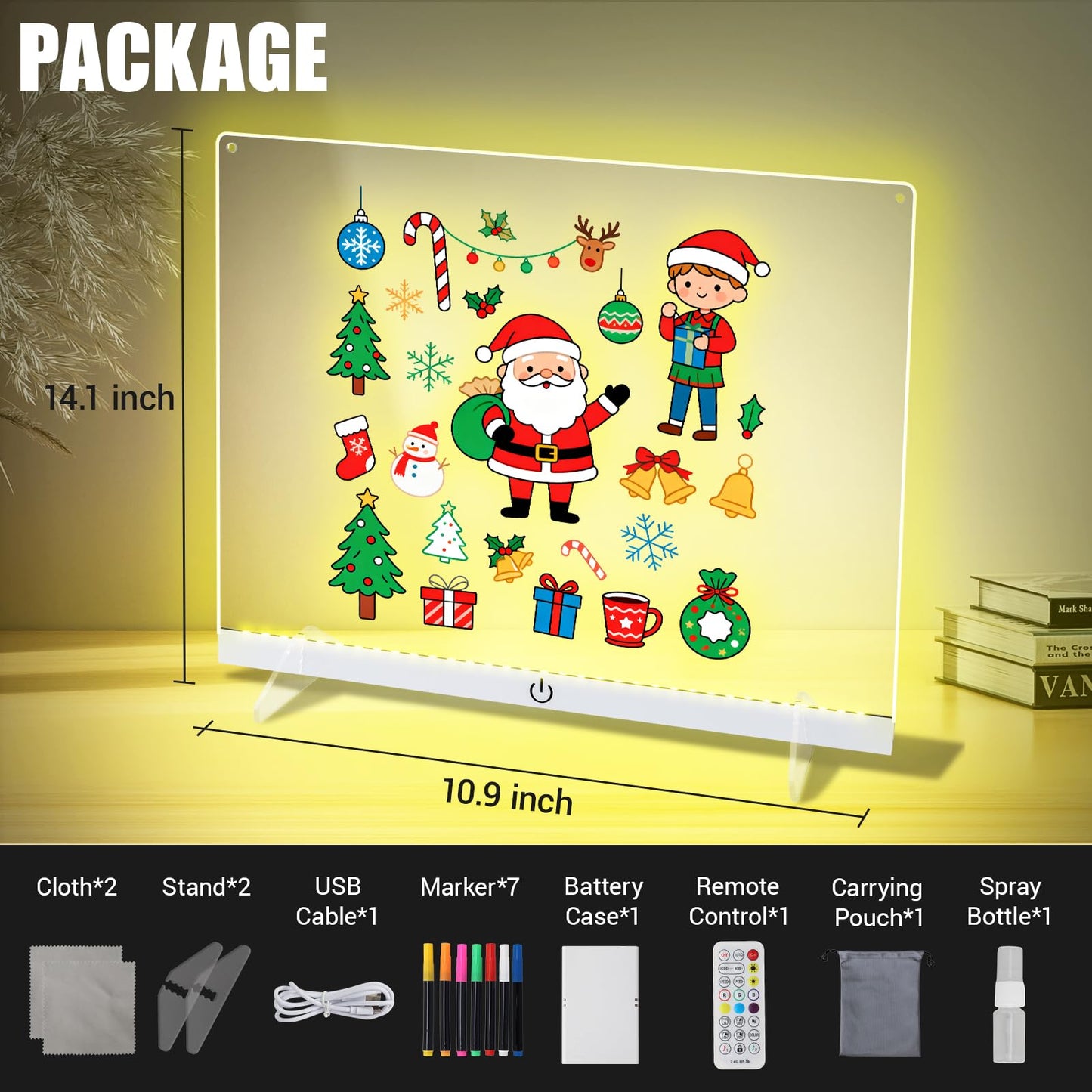 Doodle Glow, LED Note Board with Colors, 14.1"x10.9" LED Drawing Board, Acrylic Dry Erase Board, 16M-Color LED Light-Up Memo Board w/Music Sync, APP & Remote, Stand & 7 Markers, Neon Glow Display