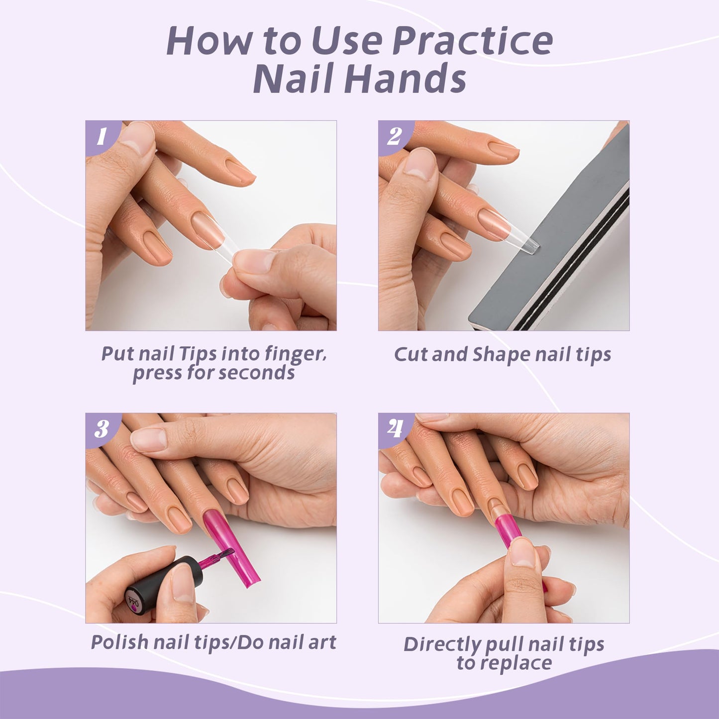 Veikmv Practice Hand for Acrylic Nails,Realistic Silicone Mannequin Hand with Flexible Fingers for Acrylic Nails, Gel Polish Training, Complete Nail Art Beginner Set with Brush & File