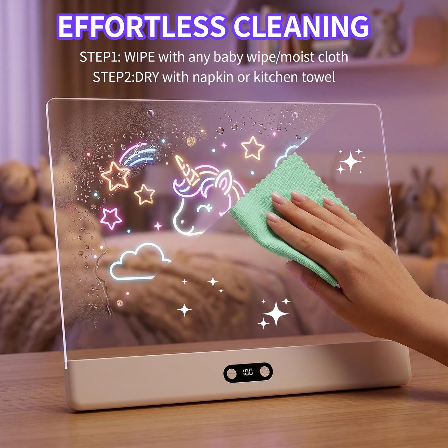 KOBAIBAN LED Drawing Board for Kids, 16” Rechargeable Light Up Drawing Pad with 1500mAh Battery, 11 Light Modes Neon Dry Erase Board, LED Note Pad for Message, Night Light, Gifts for Girls Boys