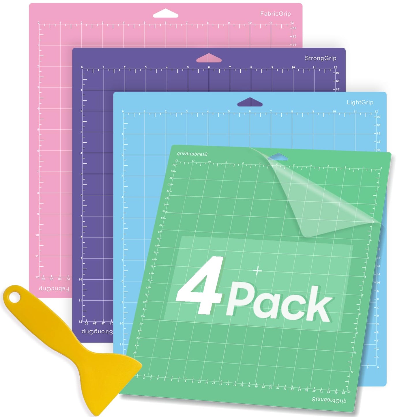 Cutting Mat for Cricut,12x12 inch 4 Pack Variety Cutting Mats (LightGrip,StandardGrip,StrongGrip,FabricGrip) Replacement Accessories for Cricut Maker 3/Maker/Explore 3/Air 2/Air/One