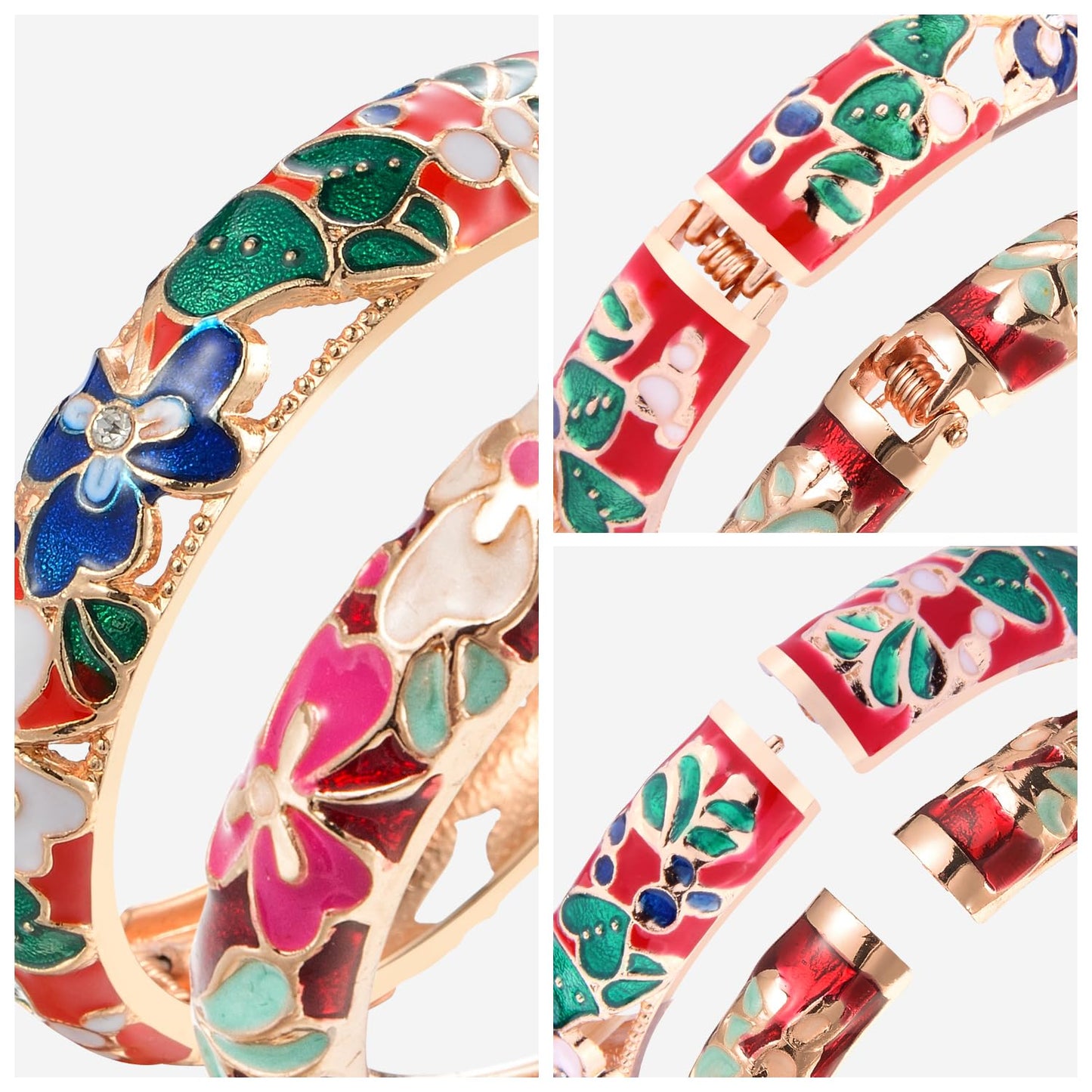 UJOY Fashion Cloisonne Bracelets Colorful Enameled Leaf Spring Hinged Plated Bangles Womens Jewelry Gifts 88A22-55A100 red