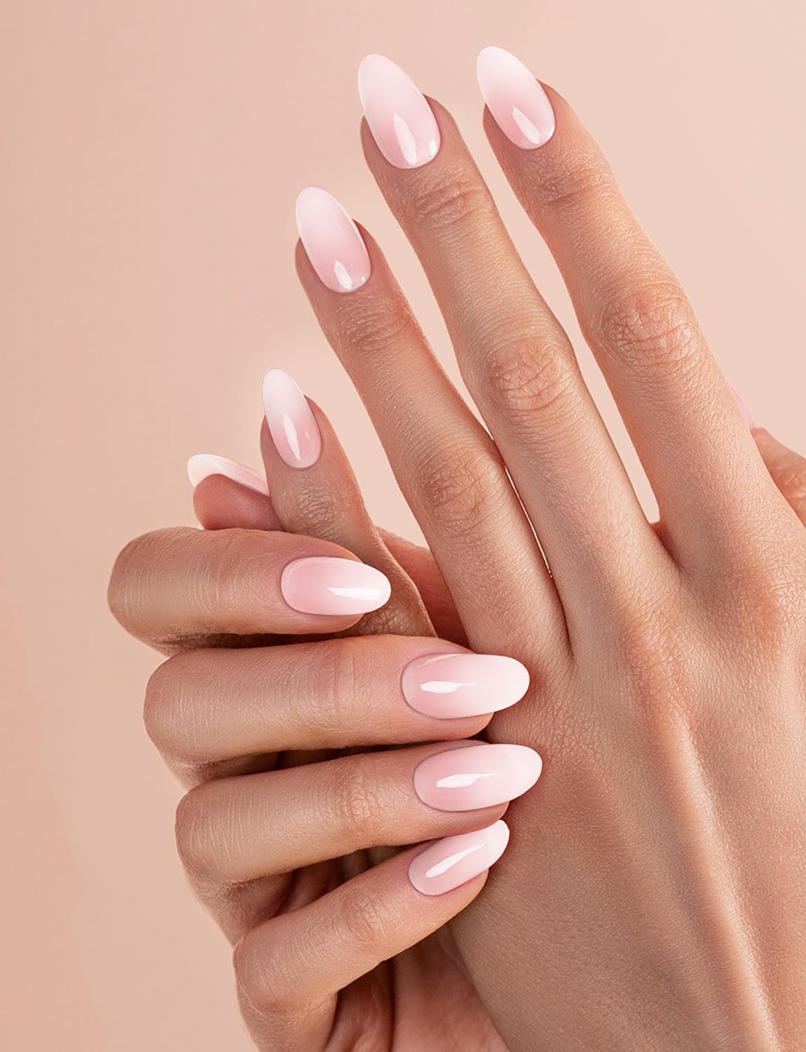Semi Cured Gel Nail Strips, Pink Ombre, 20pcs Gel Nail Stickers Work with UV, Easy to Use and Remove