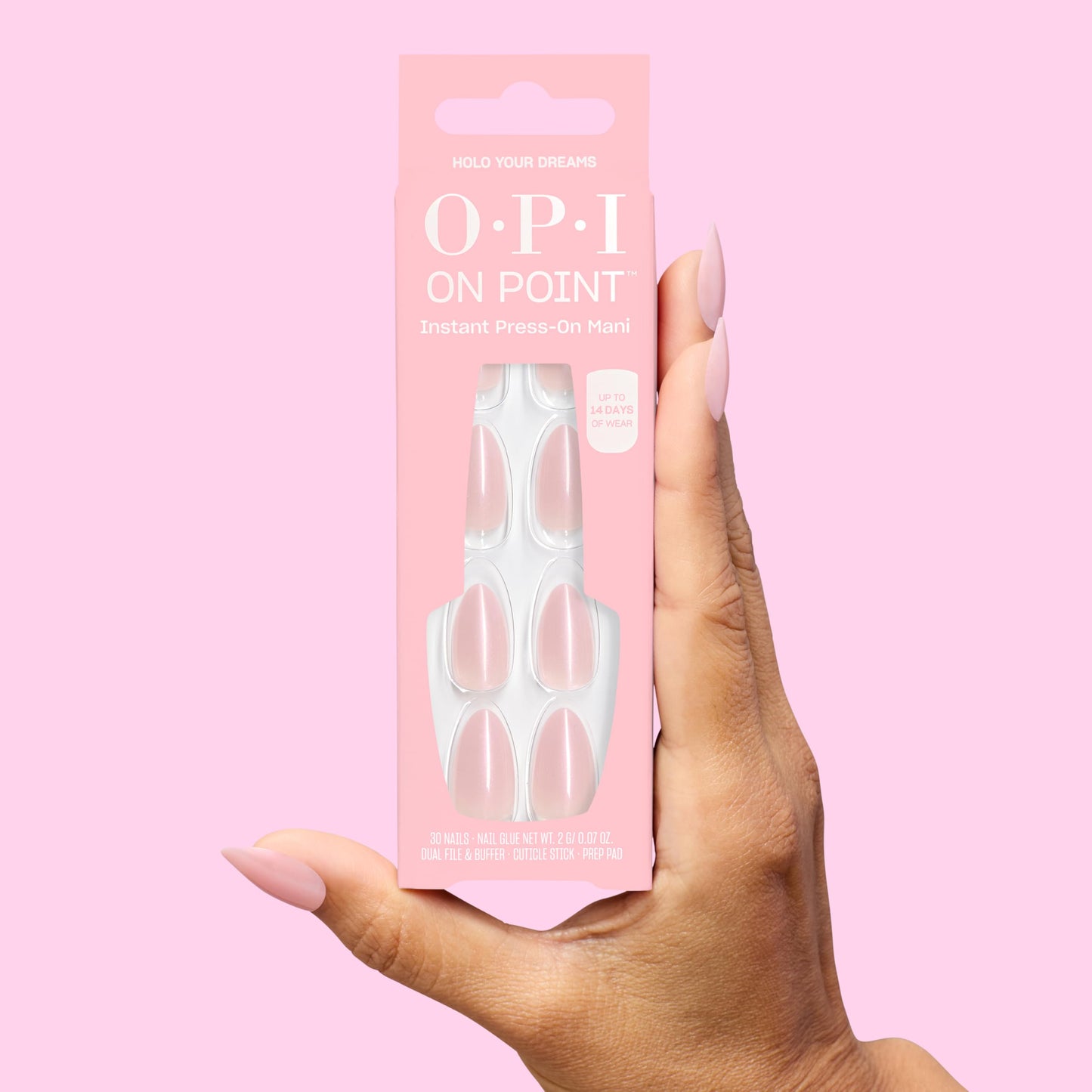 OPI On Point Holo Your Dreams | Short Almond Opaque Neutral Holographic Press On Nails | 30 Count with Glue | Long Lasting, Reusable, Non-damaging | Spring 2026