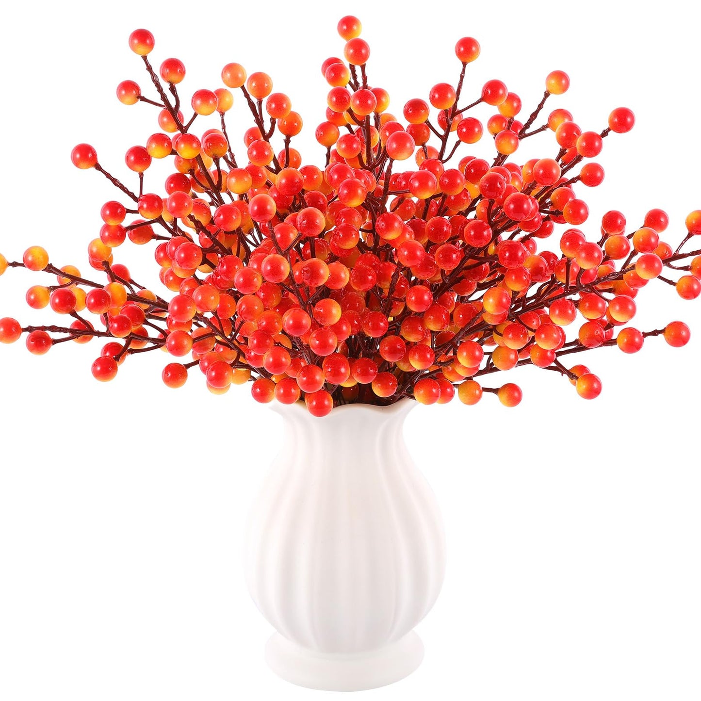 Rowfad 40 Pcs Artificial Berry Stems Branches, Fall Halloween Faux Holly Berries Picks and Sprays Ornaments for Thanksgiving Wreath DIY Craft Decorations Holiday Home Decor (40, Orange)
