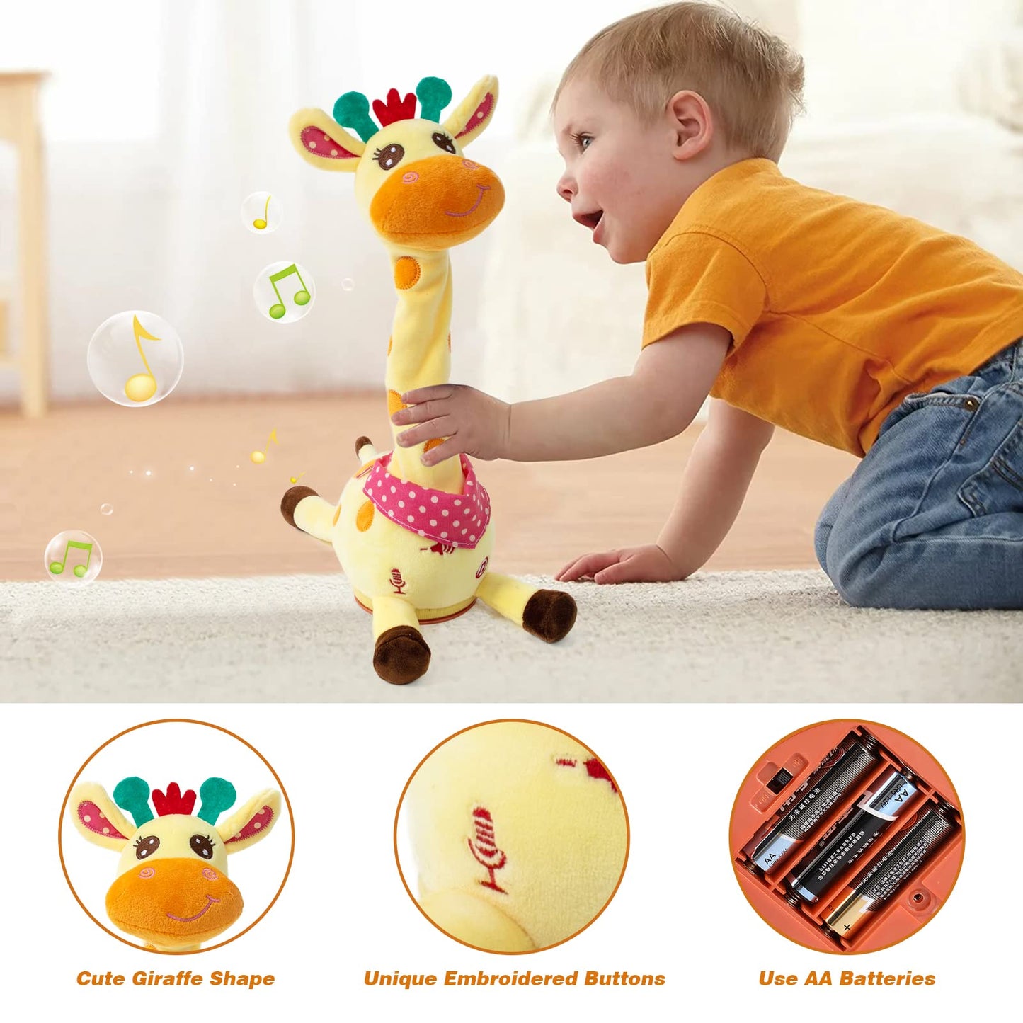 JISON21 Dancing Talking Giraffe Plush Toy, Funny Singing Recording & Repeating Musical Giraffe, Unique Valentine's Day Gift for Girlfriend Boyfriend, Interactive Fun for Baby Toddlers Kids(Yellow)