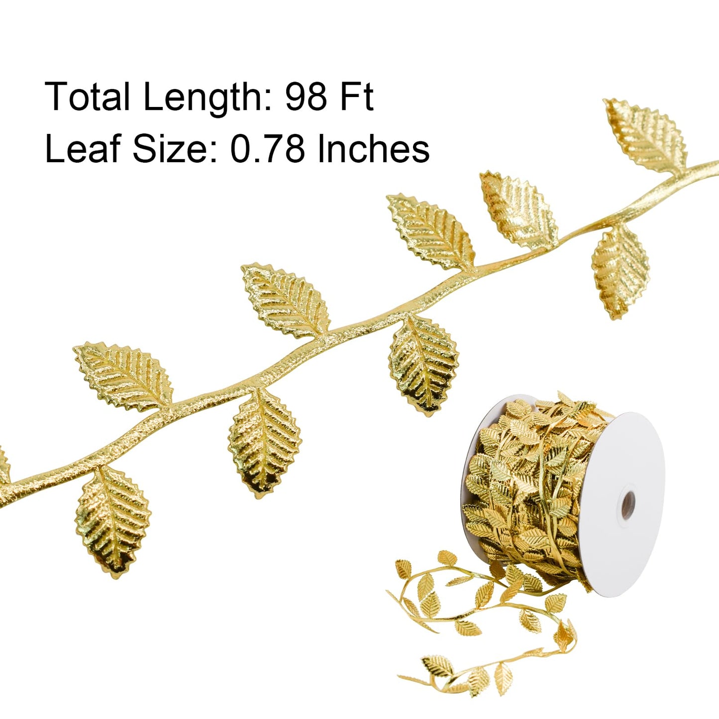 Bacucine Leaf Ribbon 32 Yards Gold Leaves Trim Artificial Leaves for Wreath Making Home Wedding Christmas Decor (Gold)