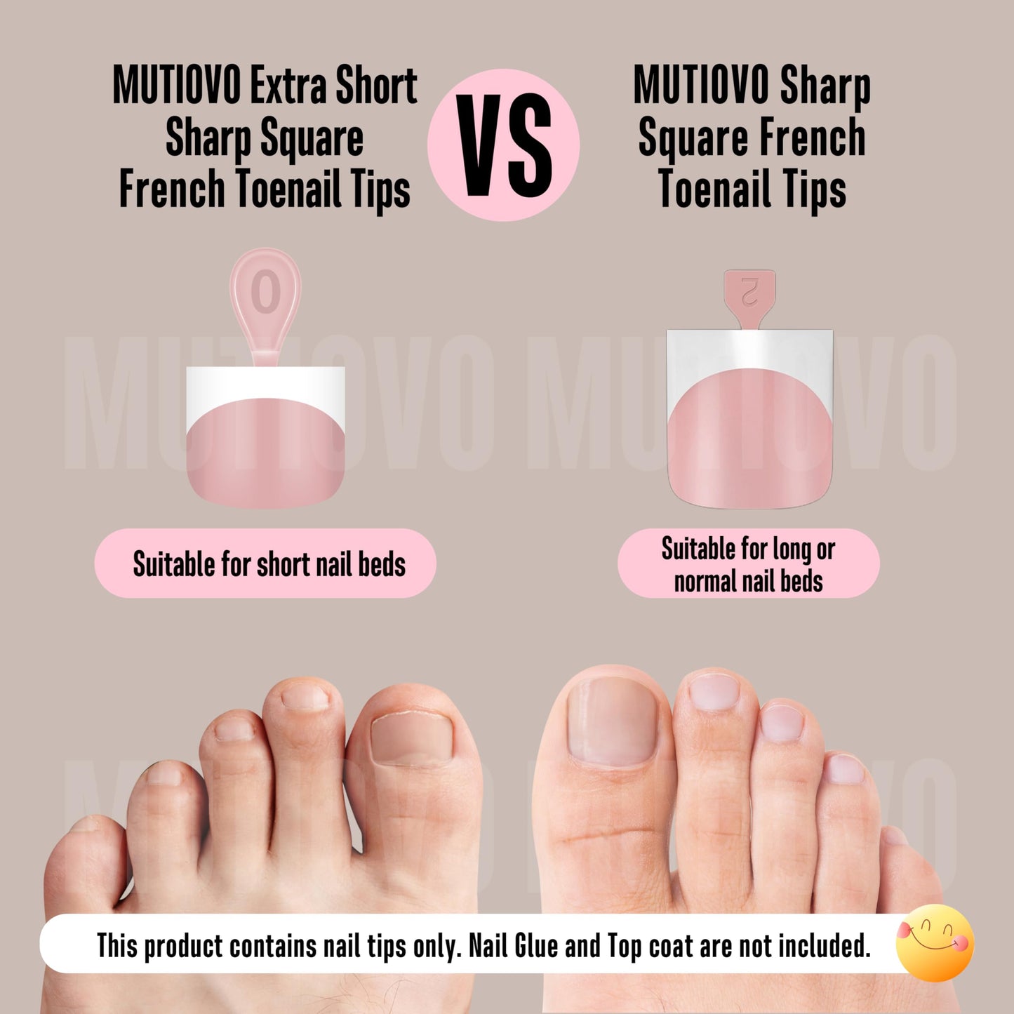 MUTIOVO Extra Short Toe Nail White French Tip BABY PINK,Soft Gel False Toenail Extension Kit,Thick Sharp Square Press On,Need Builder Gel & Apply Top Coat, No Glue included,for DIY x16 Sizes 224 pcs