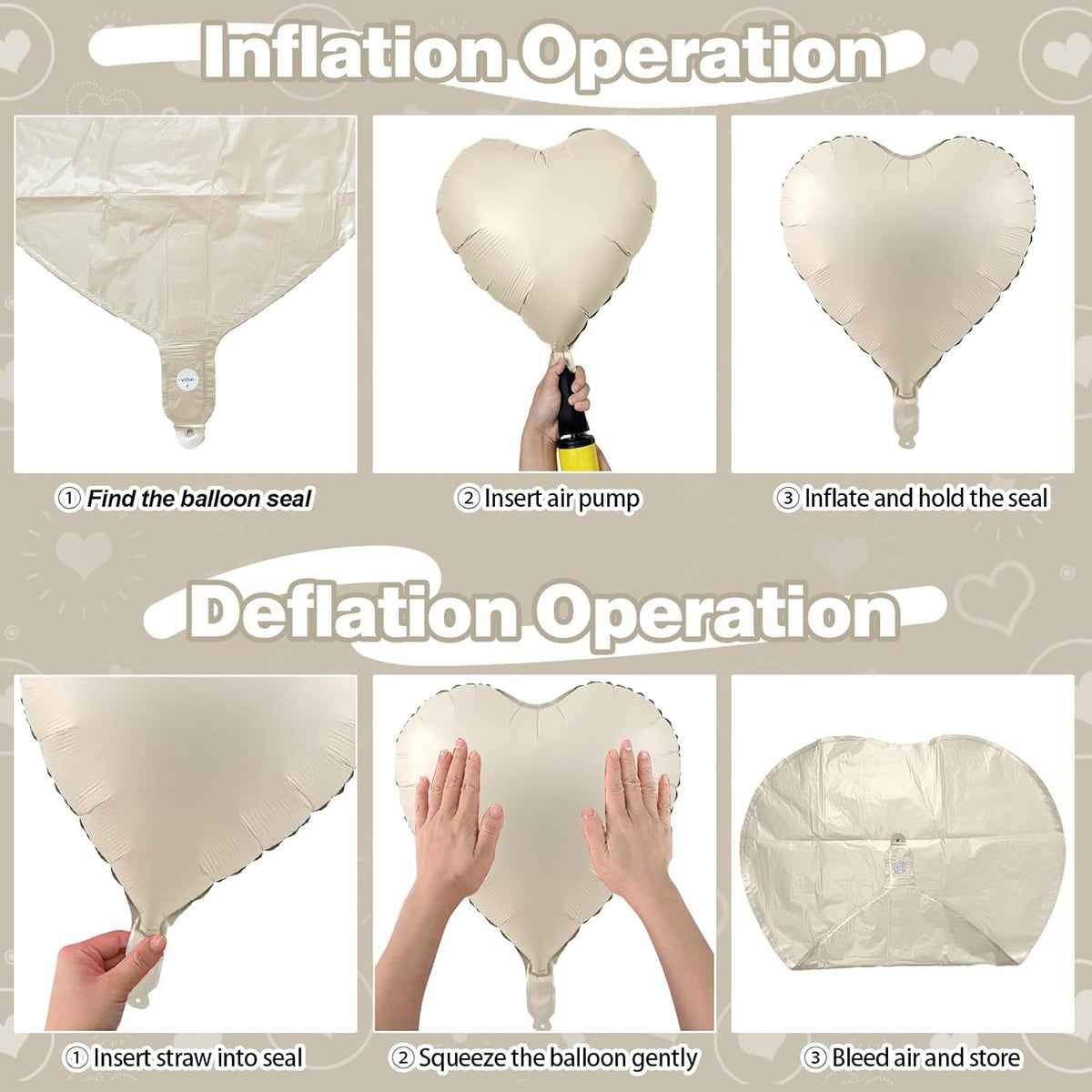 Cream Brown Heart Balloons, 12Pcs Brown Apricot Foil Balloons, Beige Coffee Foil Heart Shape Mylar Balloon 18 Inch Nude Neutral Helium Mylar Balloon for Boho Birthday Baby Shower Wedding Valentine