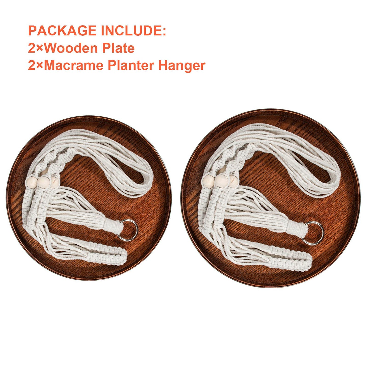 E-Know Macrame Plant Hanger - 2 Set Indoor Hanging Planter Shelf - Hanging Planter Rack Decorative Flower Pot Holder - Handmade Cotton Plant Hangers with Wood Tray Boho Home Decor
