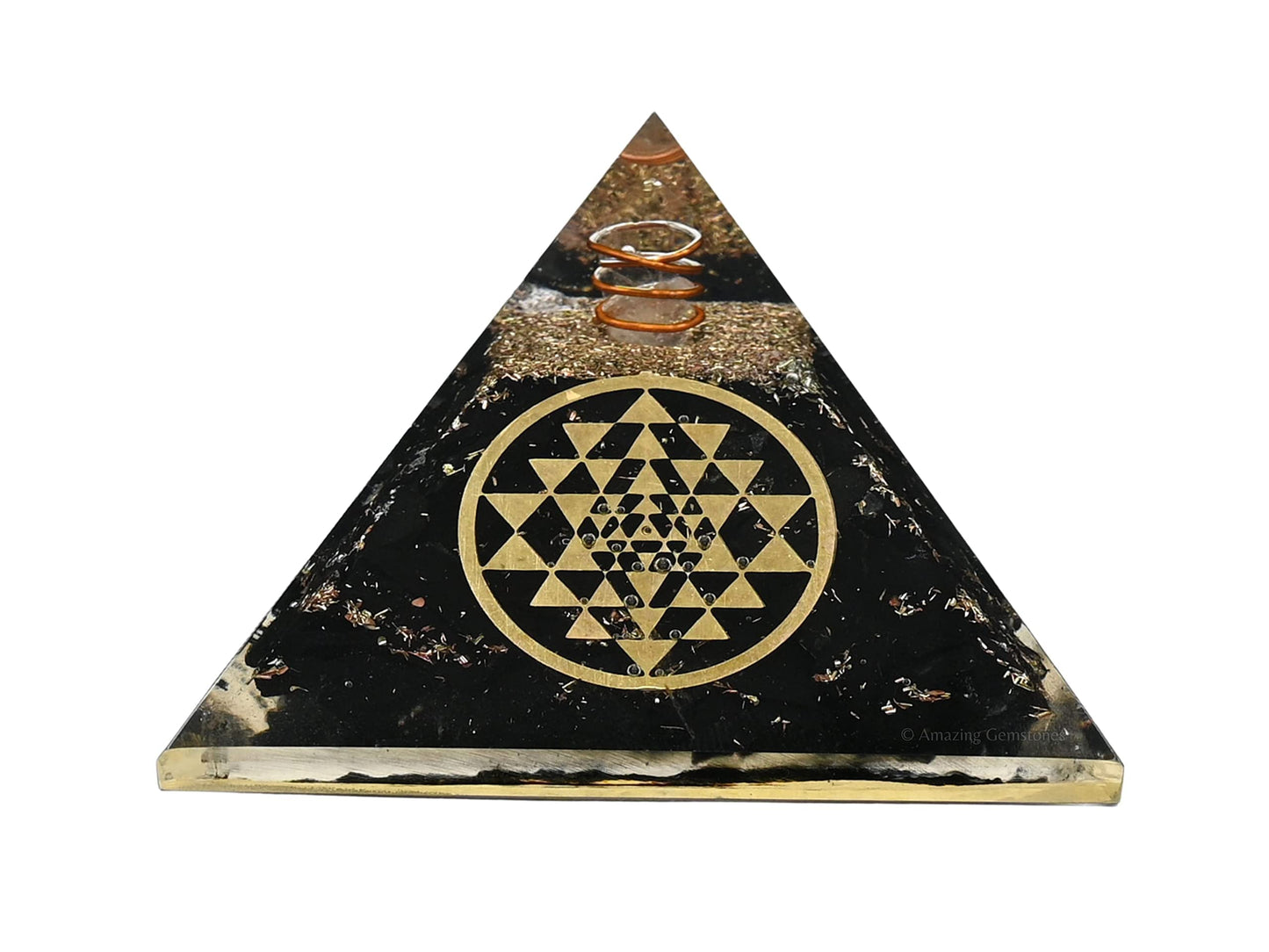 Amazing Gemstone Large Orgone Pyramid | Black Tourmaline Pyramid Crystal | Sri Yantra Orgonite Pyramid | Organ Pyramids Positive Energy Healing