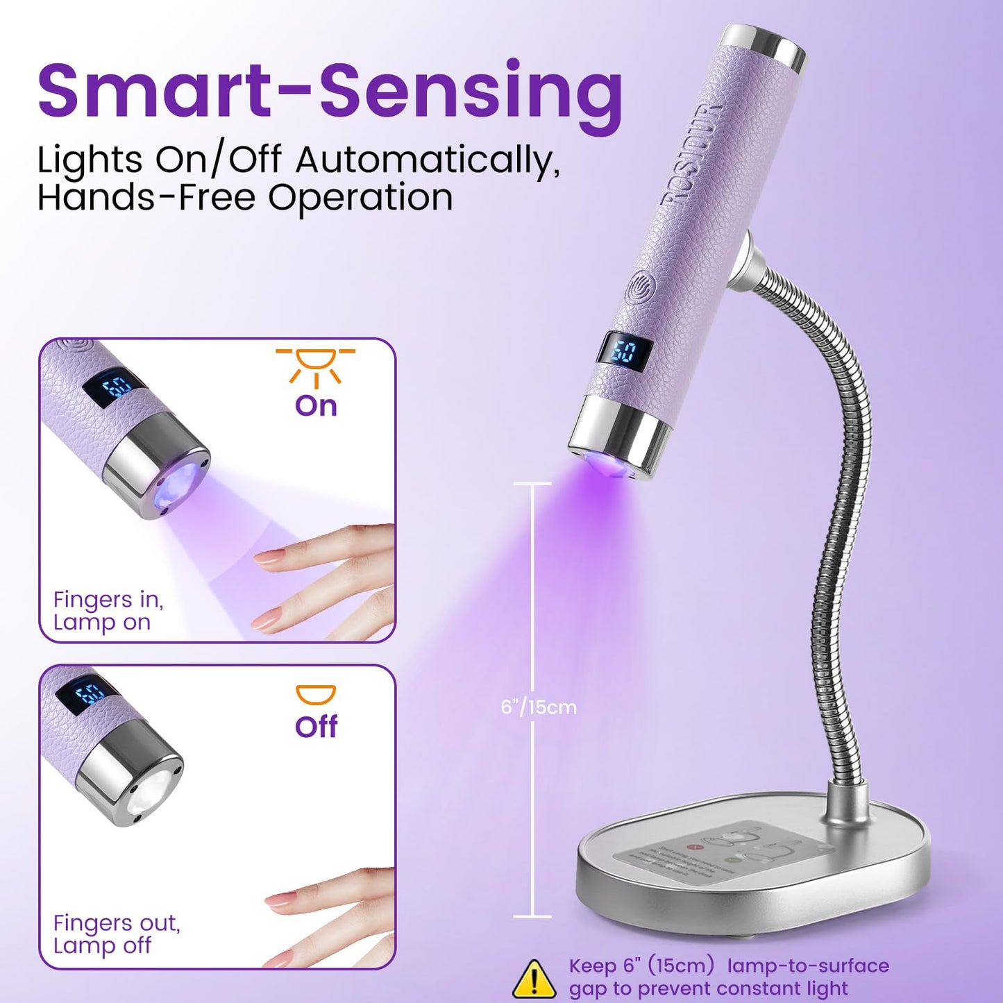 Rosiour Mini UV Lamp for Gel Nails- Rechargeable Handheld Nail U V Led Curing Light with Stand- Flash Cure Fast Dry UV Lamp with Auto Sensor for Home Manicure and Salon (Purple)