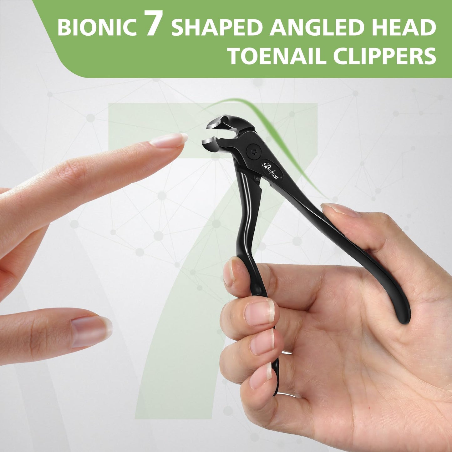 BALUCA Ergonomic Nail Clipper for Seniors - Toenail Clipper for Thick Toenails and Fingernails, Long Handle Nail Clippers with Catcher (Black, Long Handle)