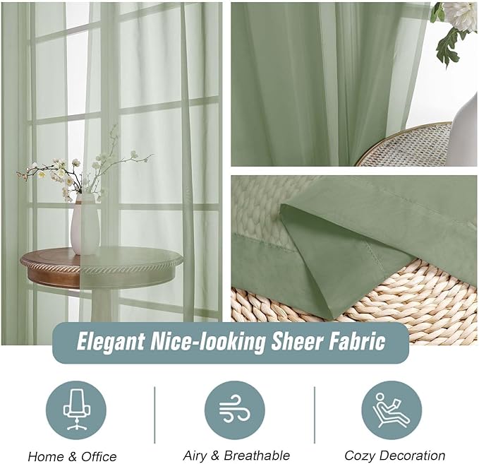Extra Wide Sage Green Sheer Curtains 120 Inches Long, Extra Long Light Filtering Modern Patio Curtains for Sliding Glass Door, Rod Pocket Drapes for Living Room, 2x59Wx120L Inches, 10FT, 2PCS