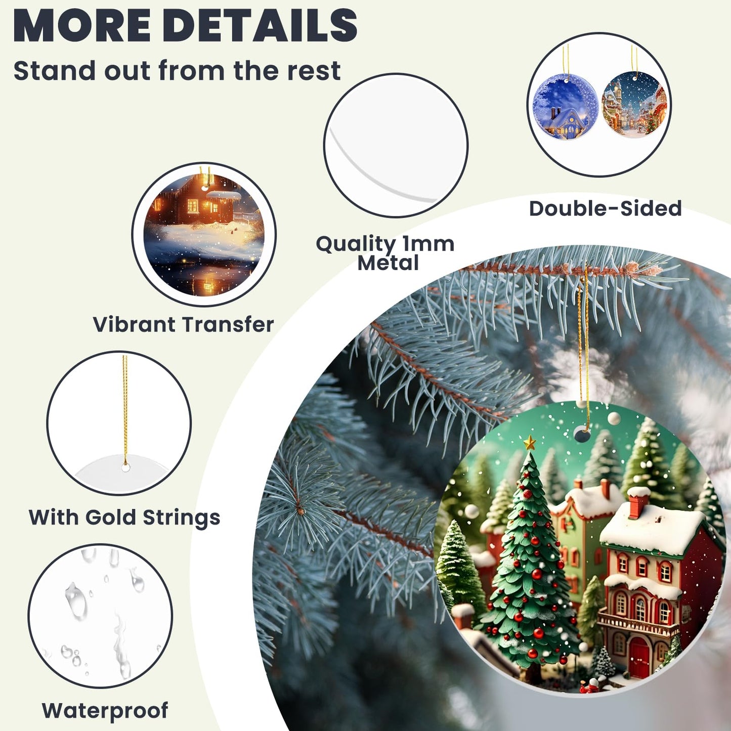 AceSubli 36 Pcs Metal Sublimation Ornament Blanks Bulk Double Sided, Aluminum Sublimation Christmas Ornament Blanks, Round Christmas Sublimation Blanks with Strings for Gifts Christmas Tree Home Decor
