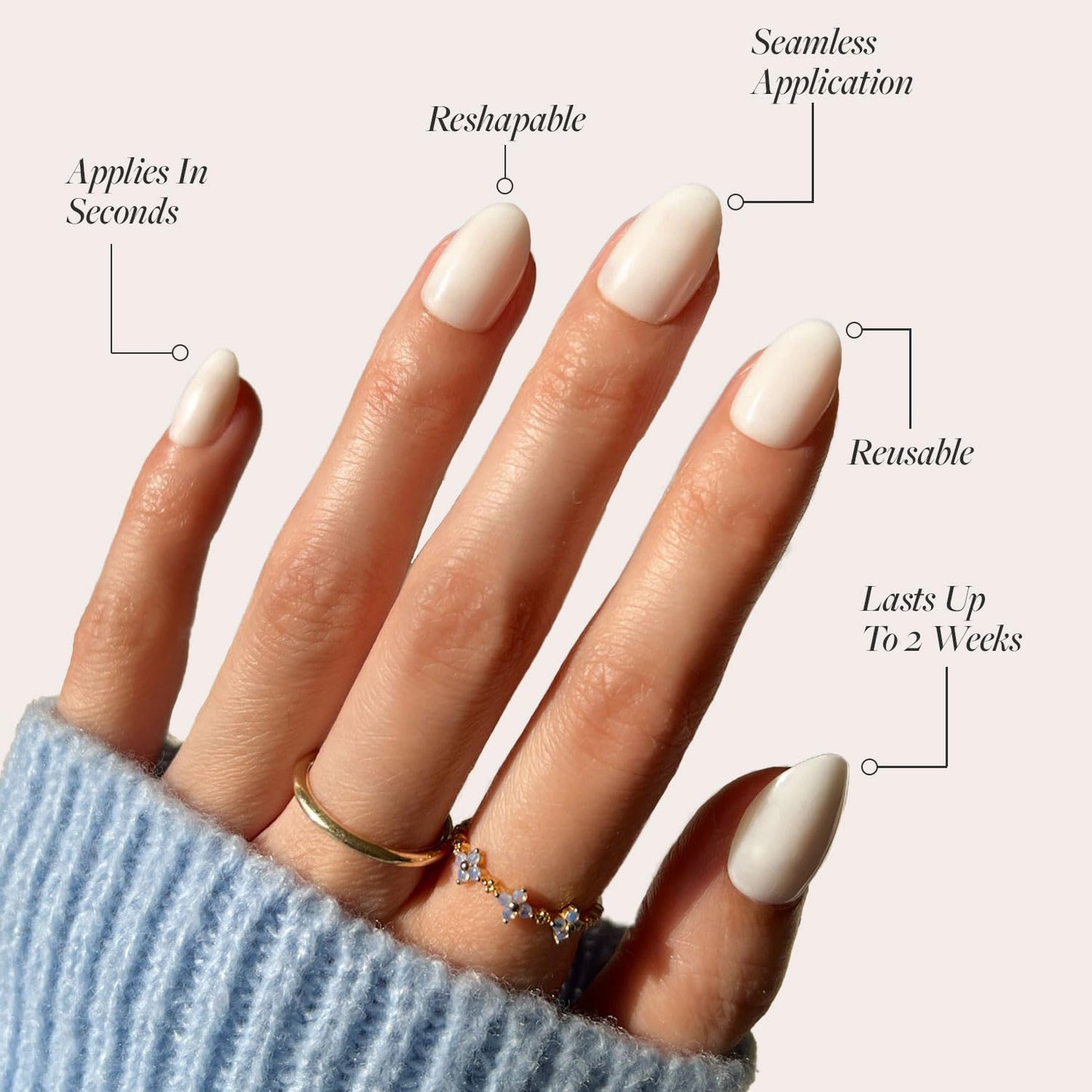 Glamnetic Press-On Nails & Adhesive Nail Tabs - White Swan | Opaque Classic Off White Short Oval False Nails | 15 Sizes - 30 Nail Kit with Adhesive Tabs