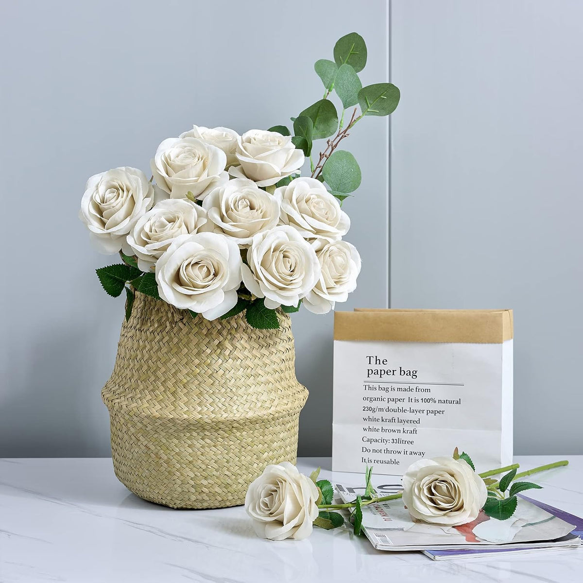 12pcs Rose Artificial Flowers Fake Roses Nude Silk Roses Silk Flowers Rose with Long Stems for Wedding Home Party Centerpieces Decorations