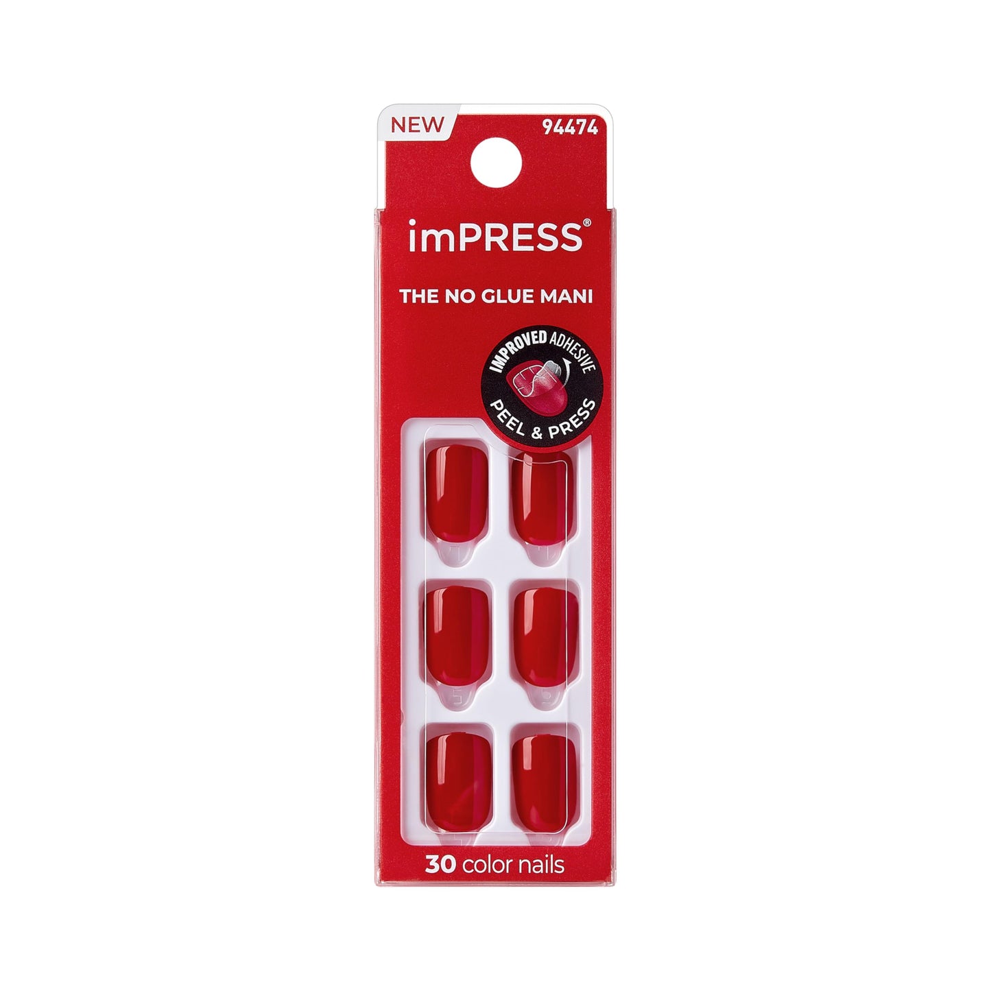 Kiss Impress No Glue Mani Press On Nails, Color, 'Golden Harvest', Red, Short Size, Squoval Shape, Includes 30 Nails, Prep Pad, Instructions Sheet, 1 Manicure Stick, 1 Mini File
