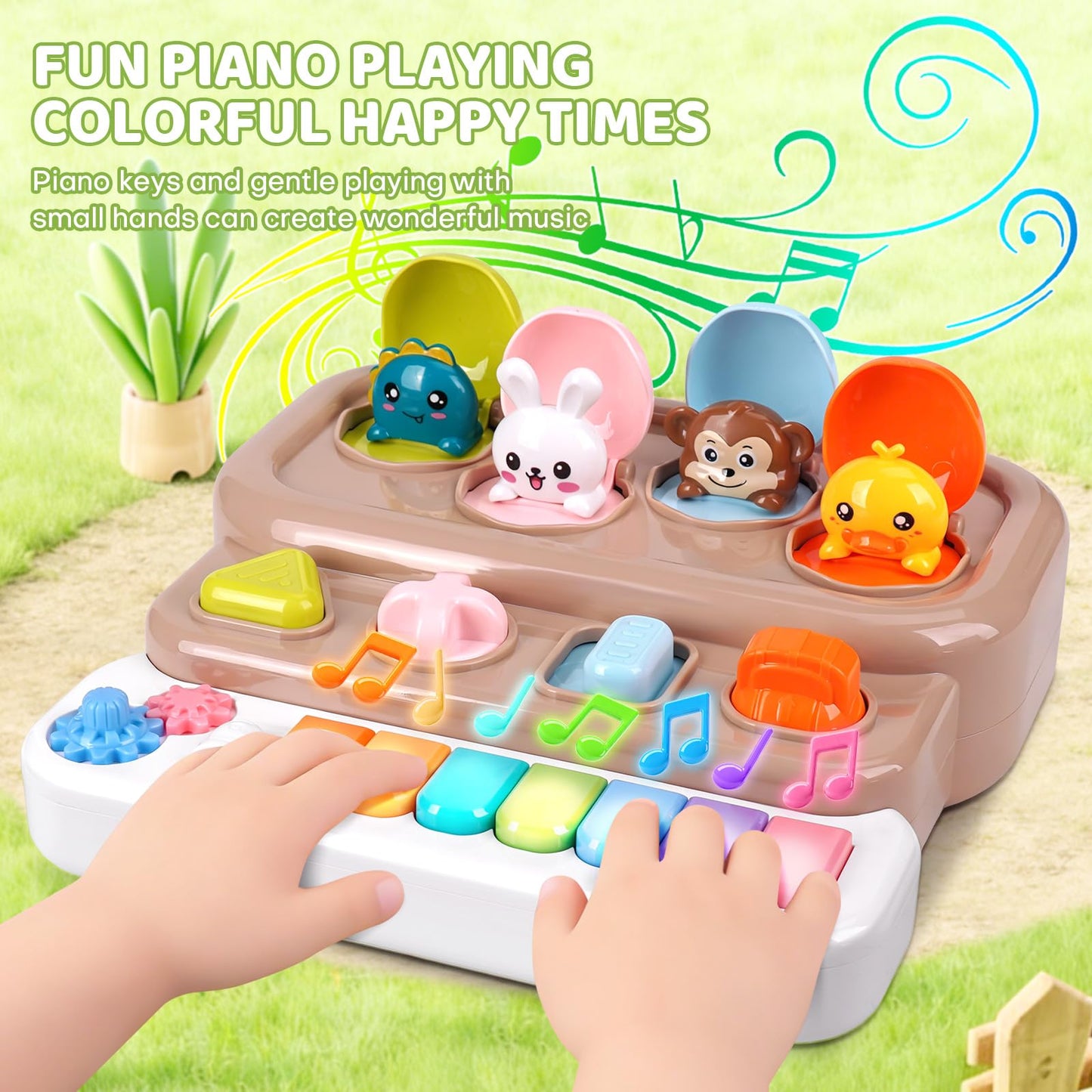 LESSETI Pop Up Music Toy with Piano Keyboard - Interactive Cause and Effect Animal Game for 1-3 Year Olds, STEM Learning Educational Baby Toy with Music & Lights for Toddlers 6-12 Months