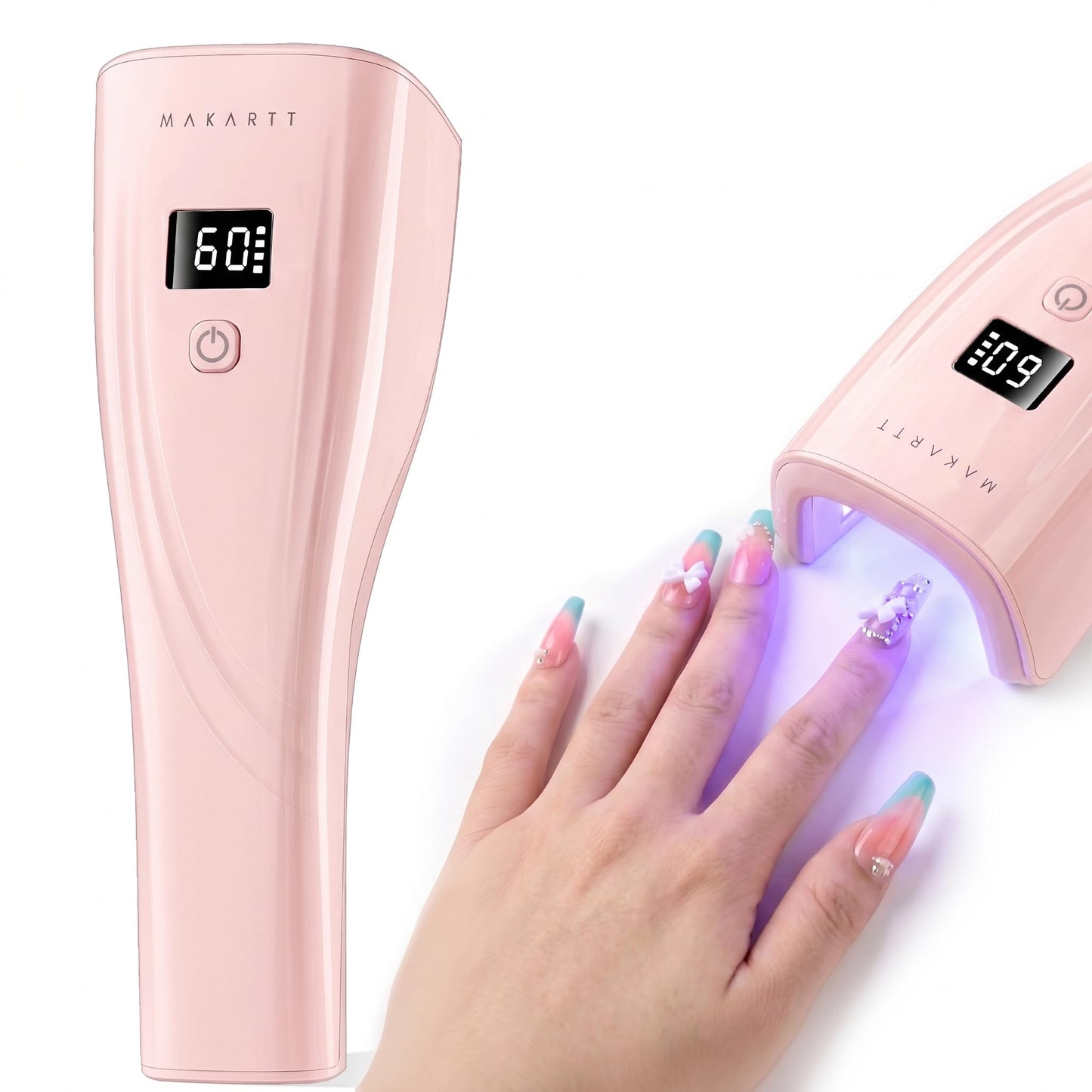 Makartt Flash Cure UV Nail Lamp, 3S Pre-Curing Portable Cordless UV LED Nail Light 222 mW/cm² for Rhinestone Glue & Poly Nail Gel, Rechargeable Nail Dryer with LCD Display, 2 Timers & Smart Sensor