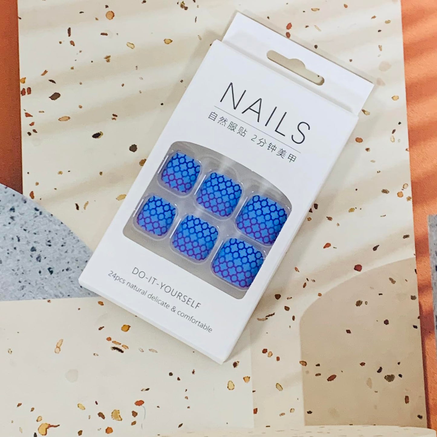 Vezocim Press on Toenails with Grids Designs, Artificial Gradient Purple Fake Nails for Toe, Glossy Full Cover Square Acrylic False Nails, Glue on Toenails with Charm, Stick on Toe Nails for Women