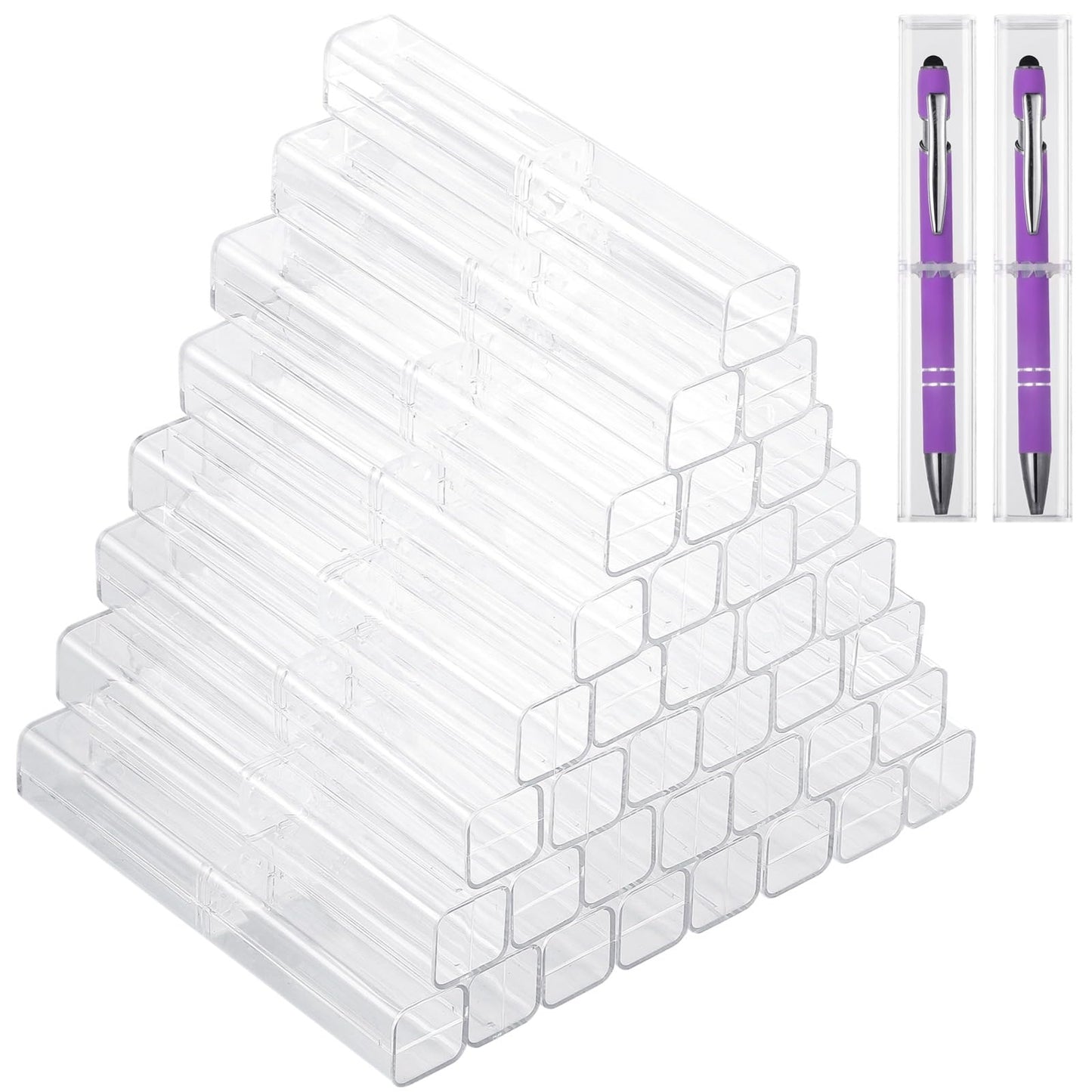 OMISTAR 40 Pcs Pen Gift Boxes, Clear Acrylic Pen Cases Reusable Pen Storage Containers Transparent Plastic Pencil Display Boxes, Empty Single Pen Holders for School Office Gift Packaging