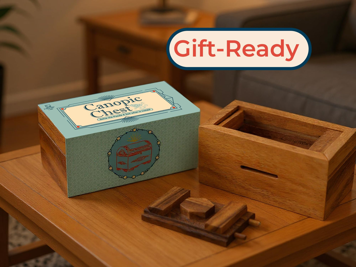 BSIRI Canopic Chest Challenging Brain Teaser Wooden Mind Puzzles and Use as Money Stash Jewelry 3D Puzzle Lock Box Gift Card Money Puzzle for Cash Gift
