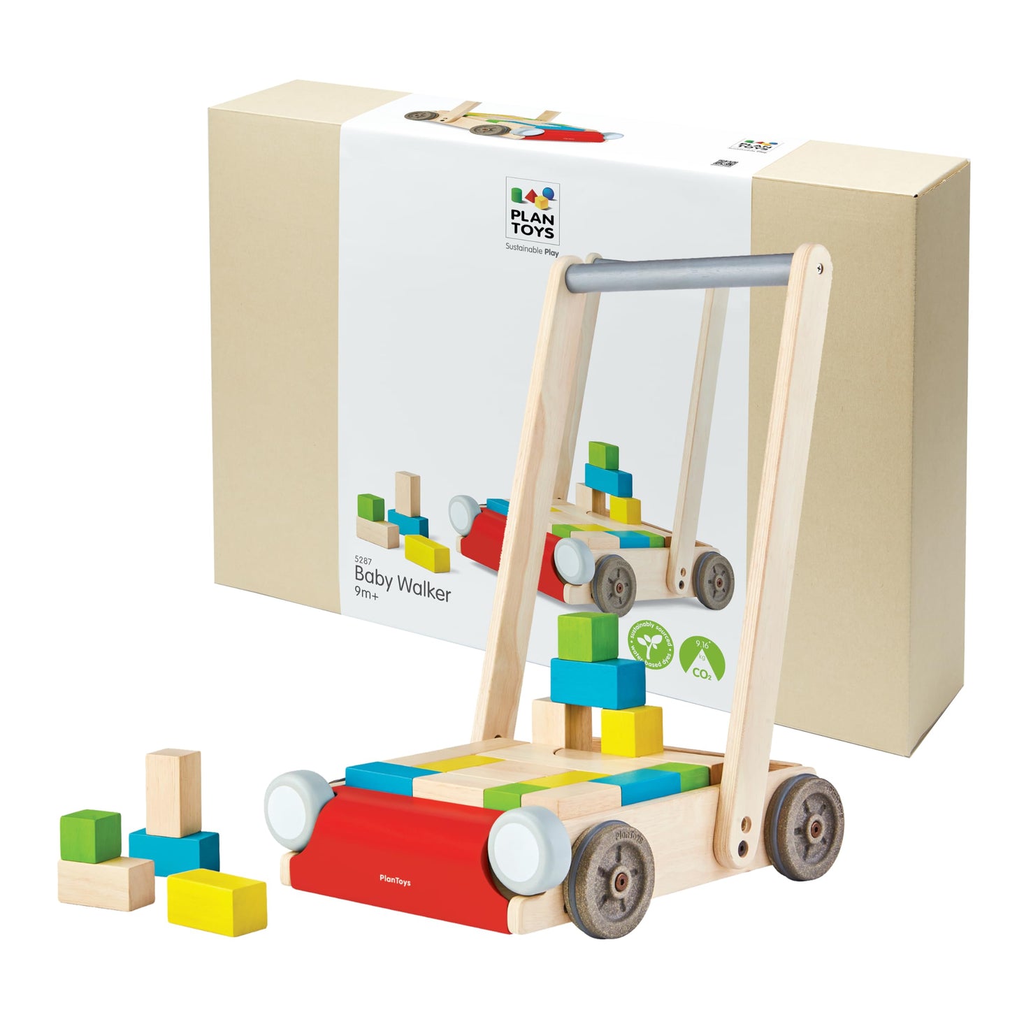 PlanToys® Baby Walker Wooden Push Toy for First Steps & Balance | Montessori Developmental Toy for Coordination & Confidence | Eco-Friendly Learning Toy