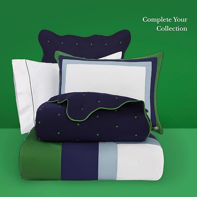 kate spade new york Scalloped Edge 3-Piece King Quilt Bedding Set, 100% Cotton Reversible Cover, All Season Warmth Bedding, Machine Washable, Navy
