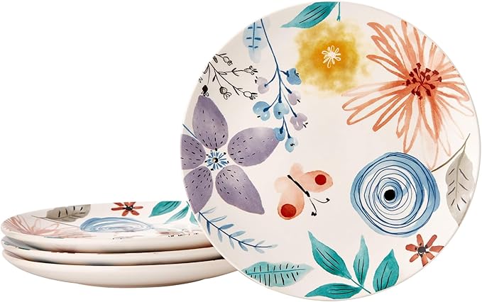 Bico Blossom Symphony Salad Plates Set of 4, 8.75 Inch Ceramic Dessert Plates for Salad, Appetizer, Side Dishes, Microwave and Dishwasher Safe, Gift for Housewarming and Thanksgiving