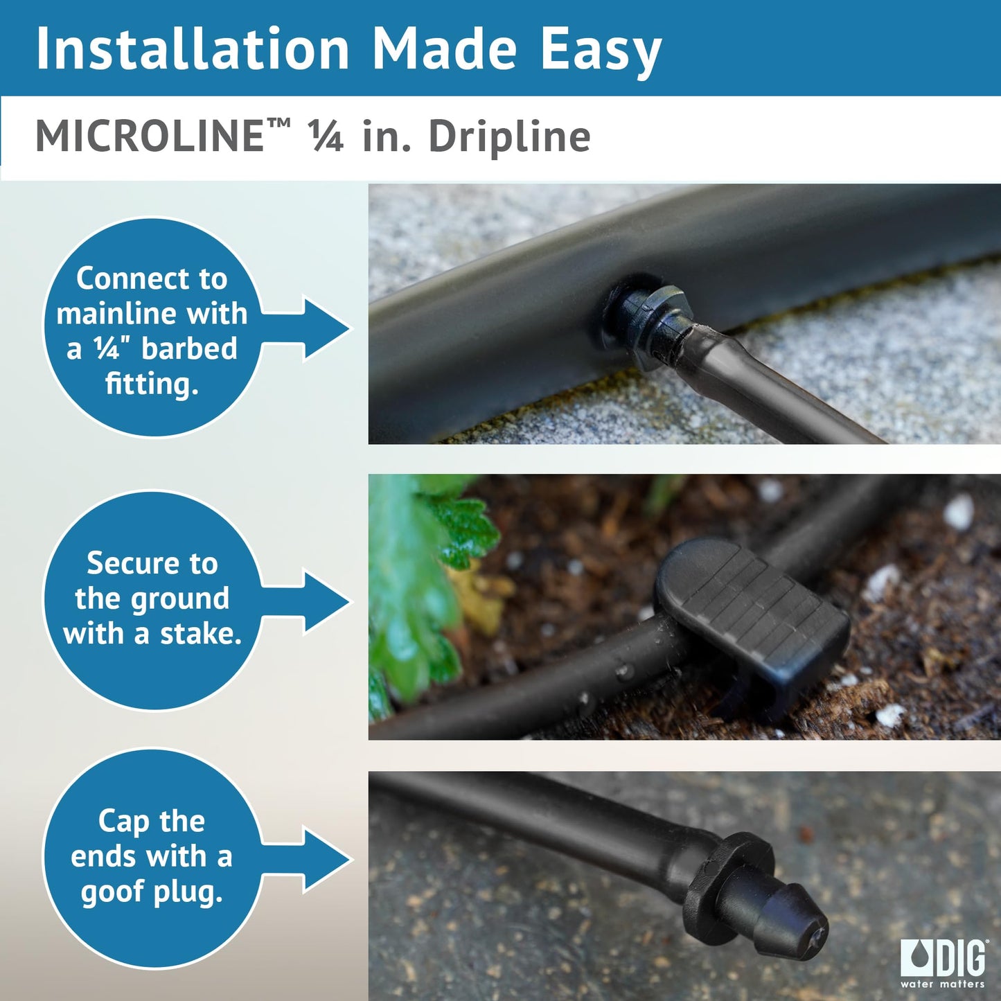 DIG ML-106, 100', ¼” MICROLINE Dripline - 6” Spacing, Color Black – UV Protected Drip Line