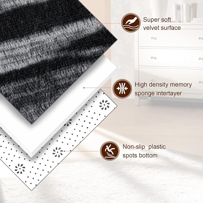 TWINNIS Super Soft Shaggy Rugs Fluffy Carpets, 4x5.9 Feet, Indoor Modern Plush Area Rugs for Living Room Bedroom Kids Room Nursery Home Decor, Upgrade Anti-Skid Rectangular Fuzzy Rug, Charcoal Grey